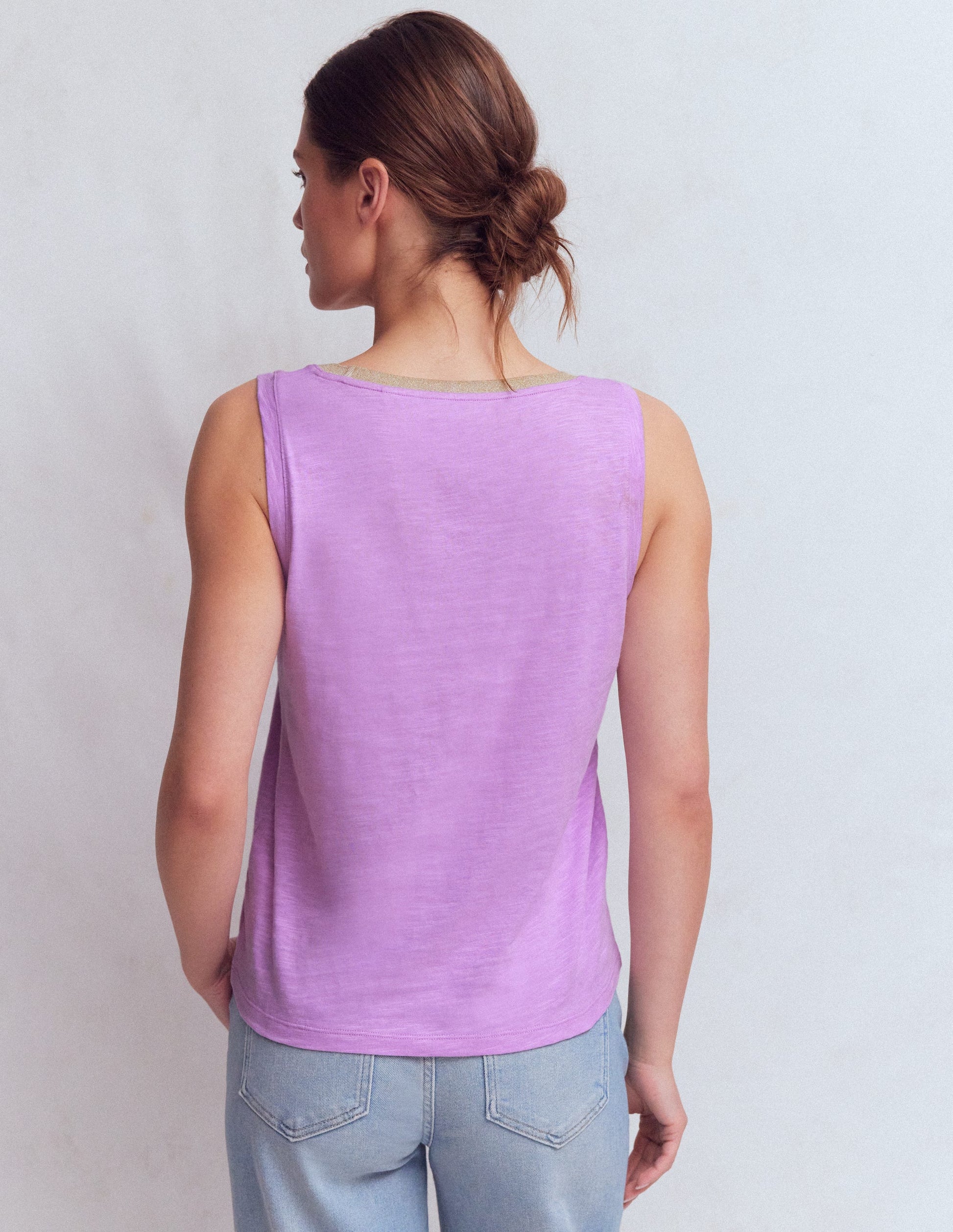 Metallic Trim Scoop Neck Vest-Heath Lilac-3