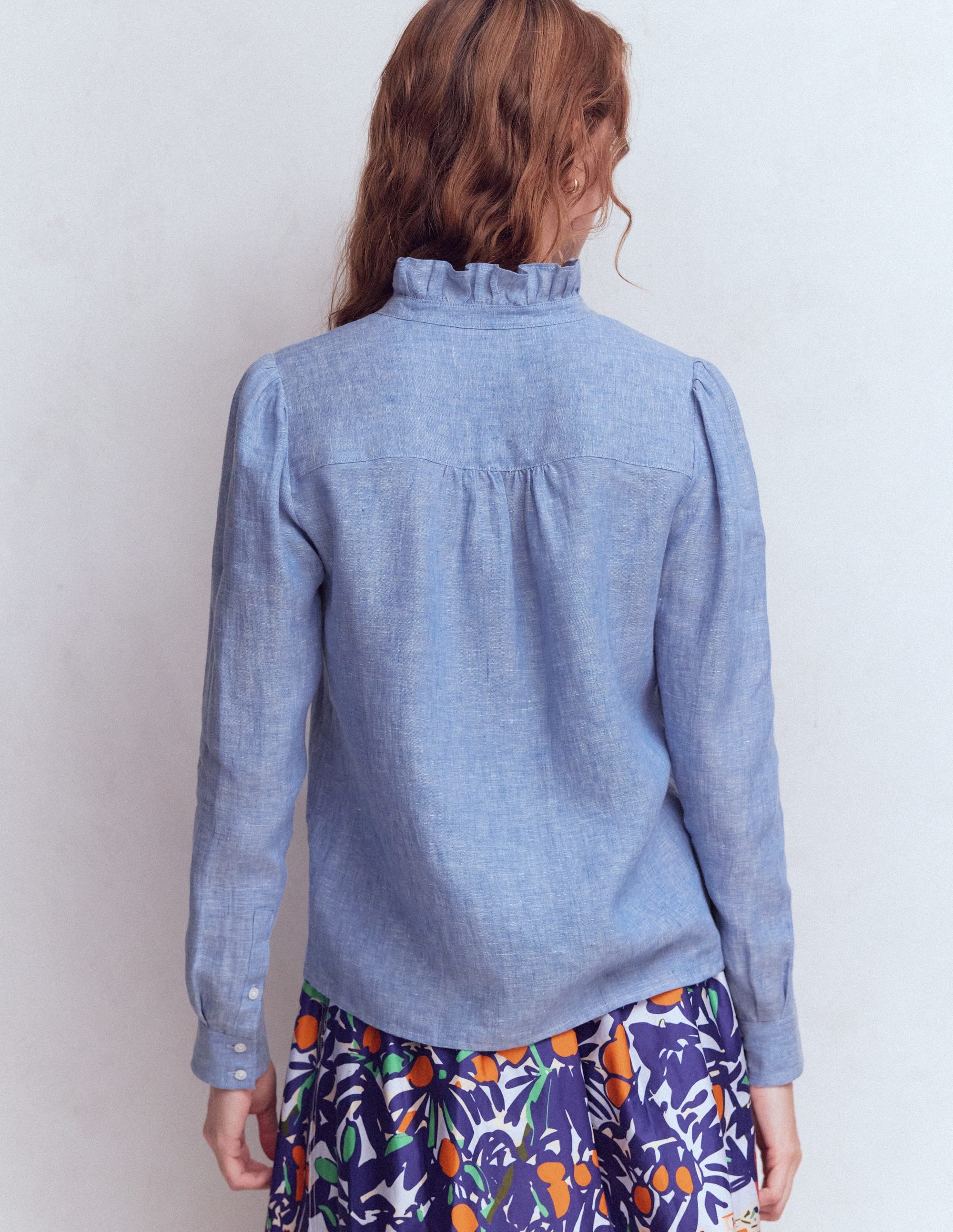 Isabel Ruffle Linen Shirt-Chambray - Image 3