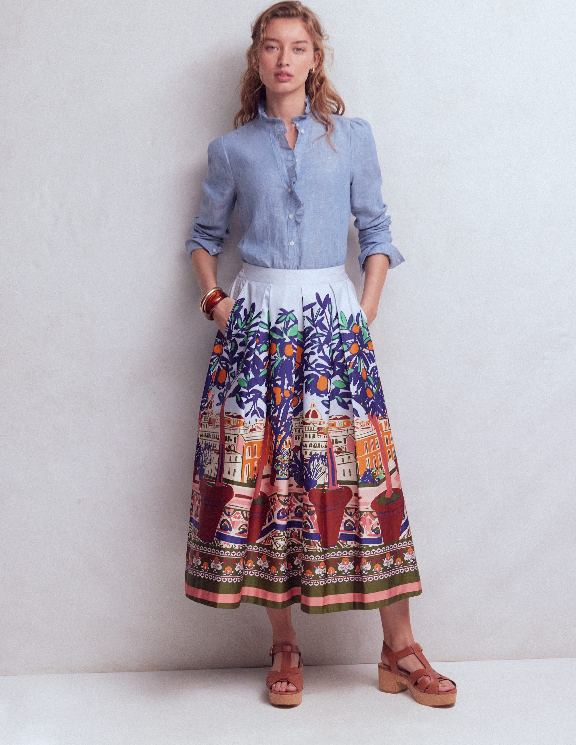 Isabel Ruffle Linen Shirt-Chambray - Image 4