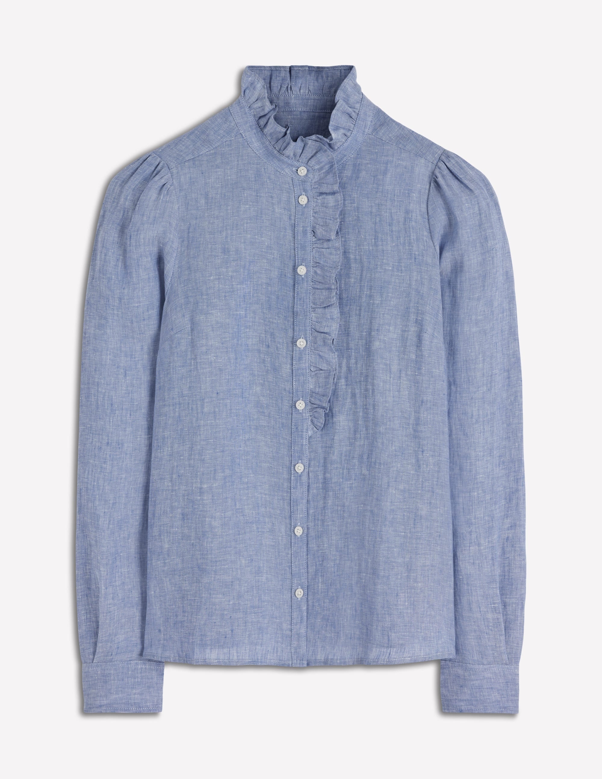 Isabel Ruffle Linen Shirt-Chambray - Image 6