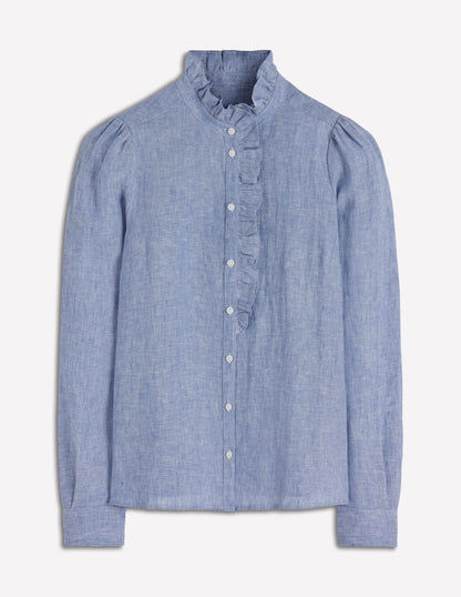 Isabel Ruffle Linen Shirt-Chambray-6
