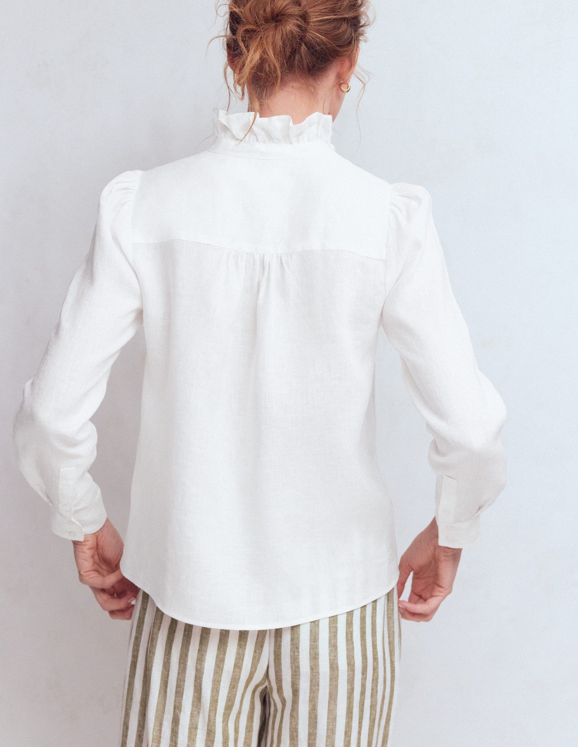dress shirt ruffles Isabel Ruffle Linen Shirt-White