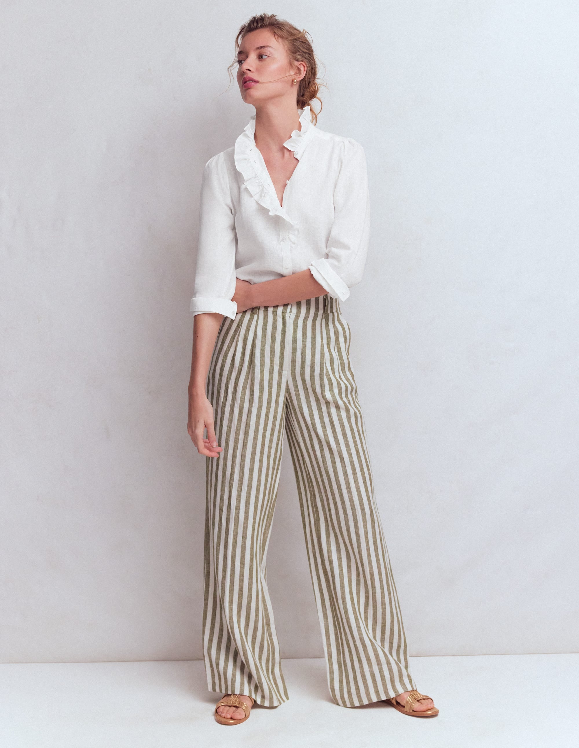 Isabel Ruffle Linen Shirt-White - Image 4