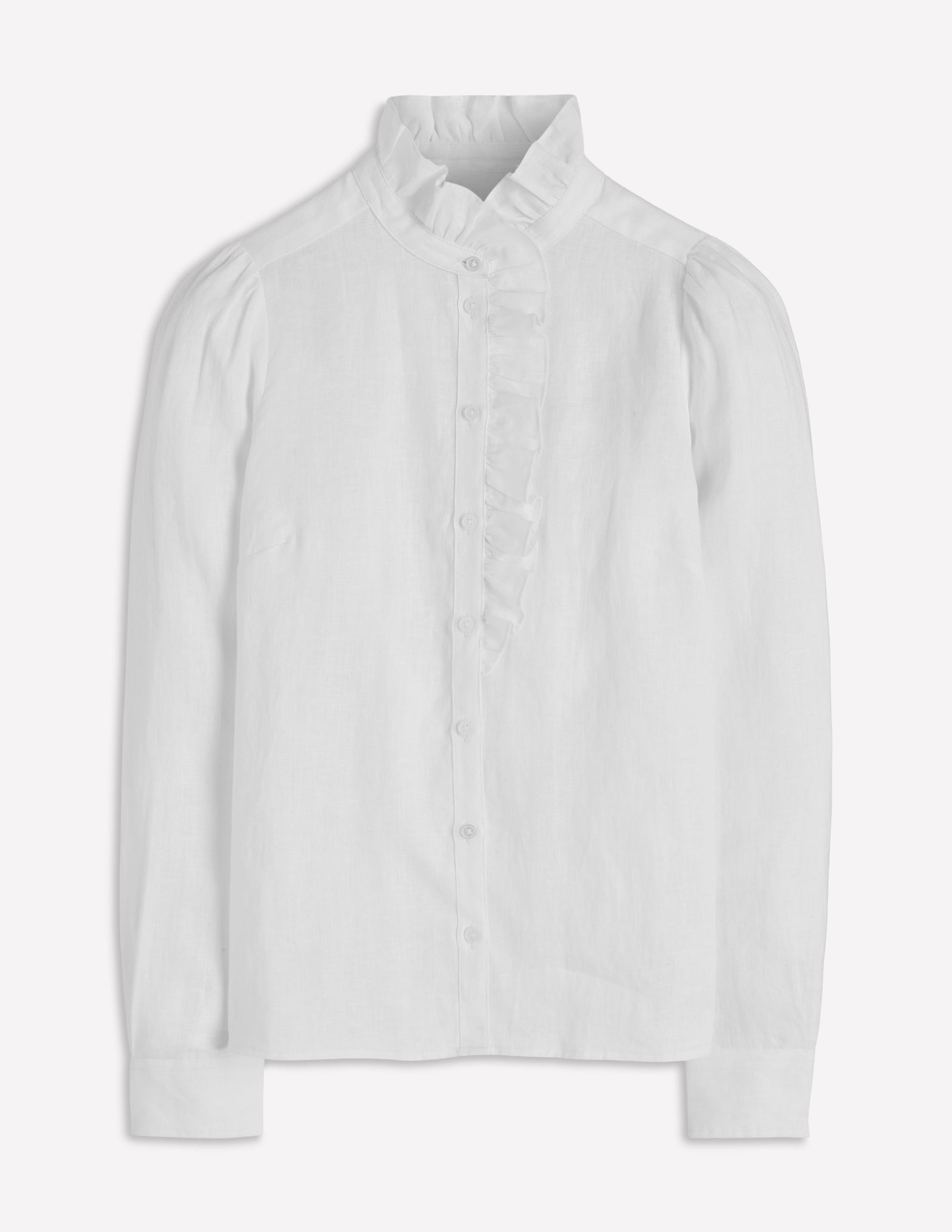 Isabel Ruffle Linen Shirt-White-6