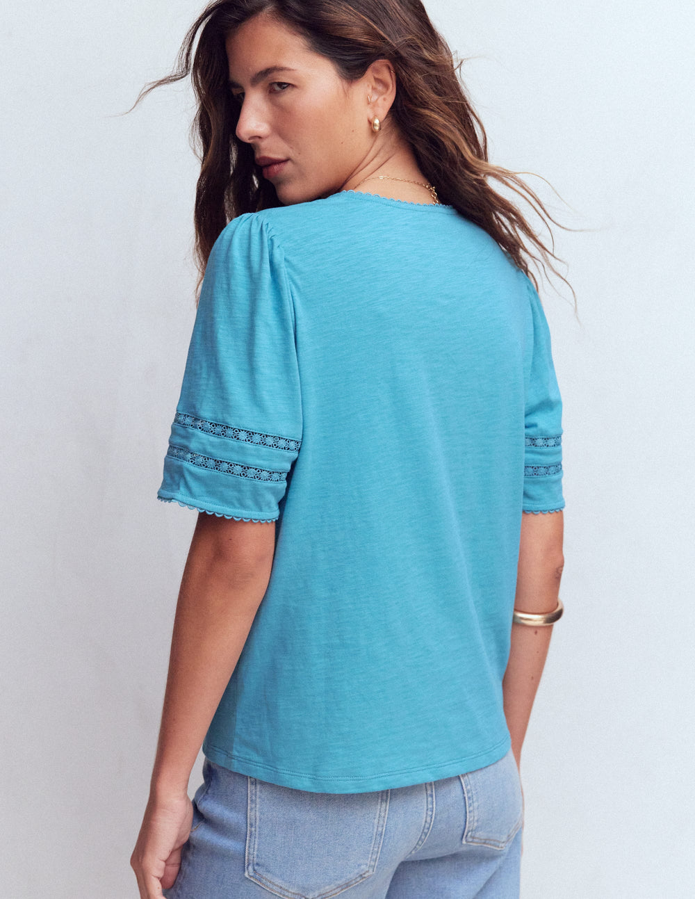 Wsum 1000 Poppy Trim V Neck T - Shirt - Duck Egg Blue | Boden USA