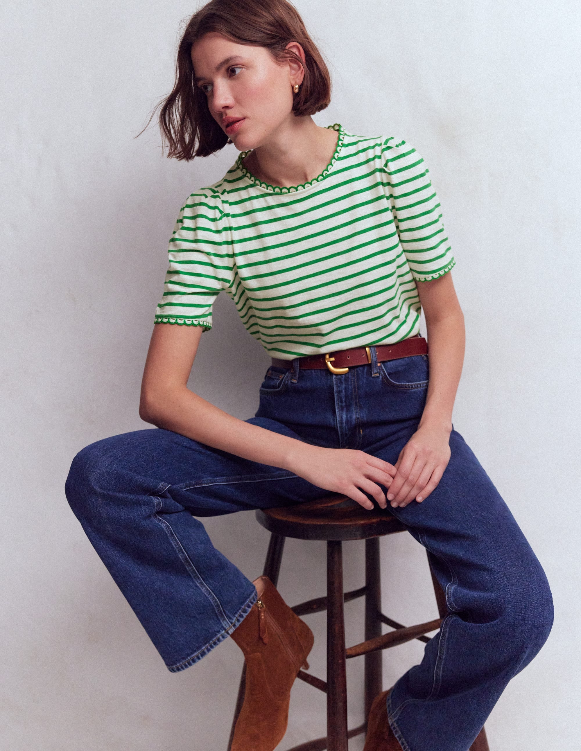 Ali Trim T-shirt-Ivory and Amazon Stripe - Image 1