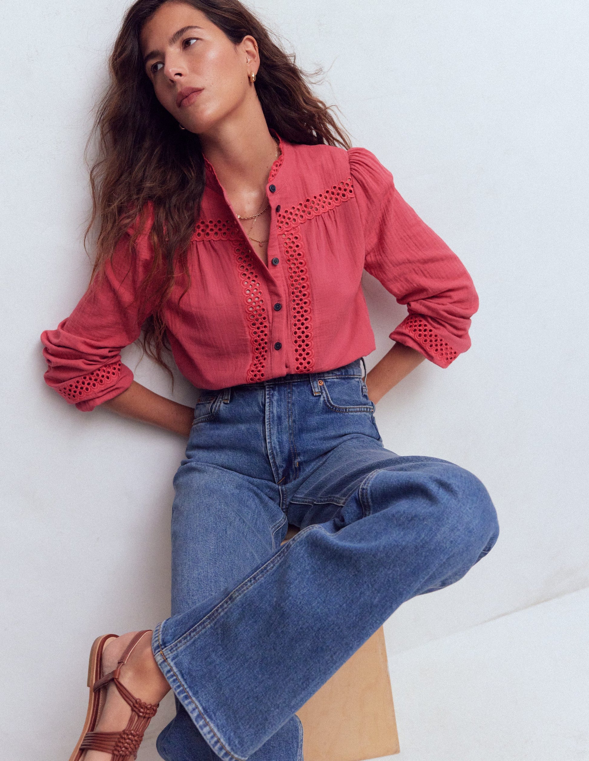 Trim Detail Double Cloth Top-Hollyberry-1