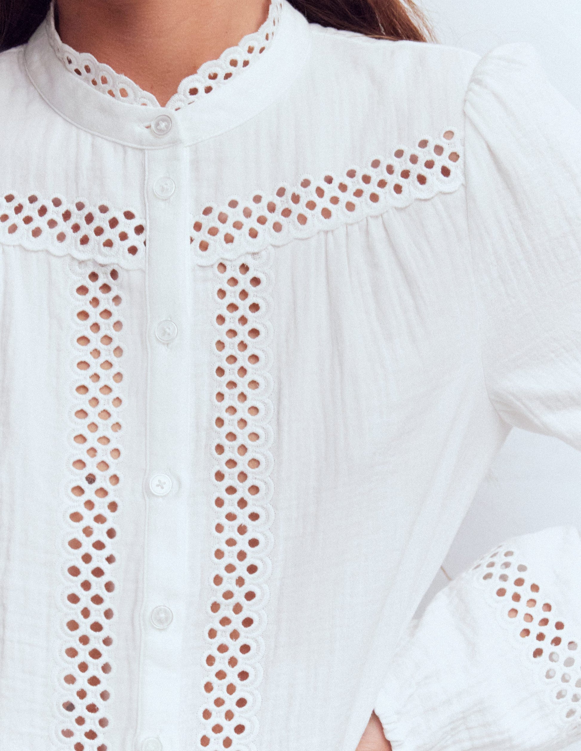 Trim Detail Double Cloth Top-White-2