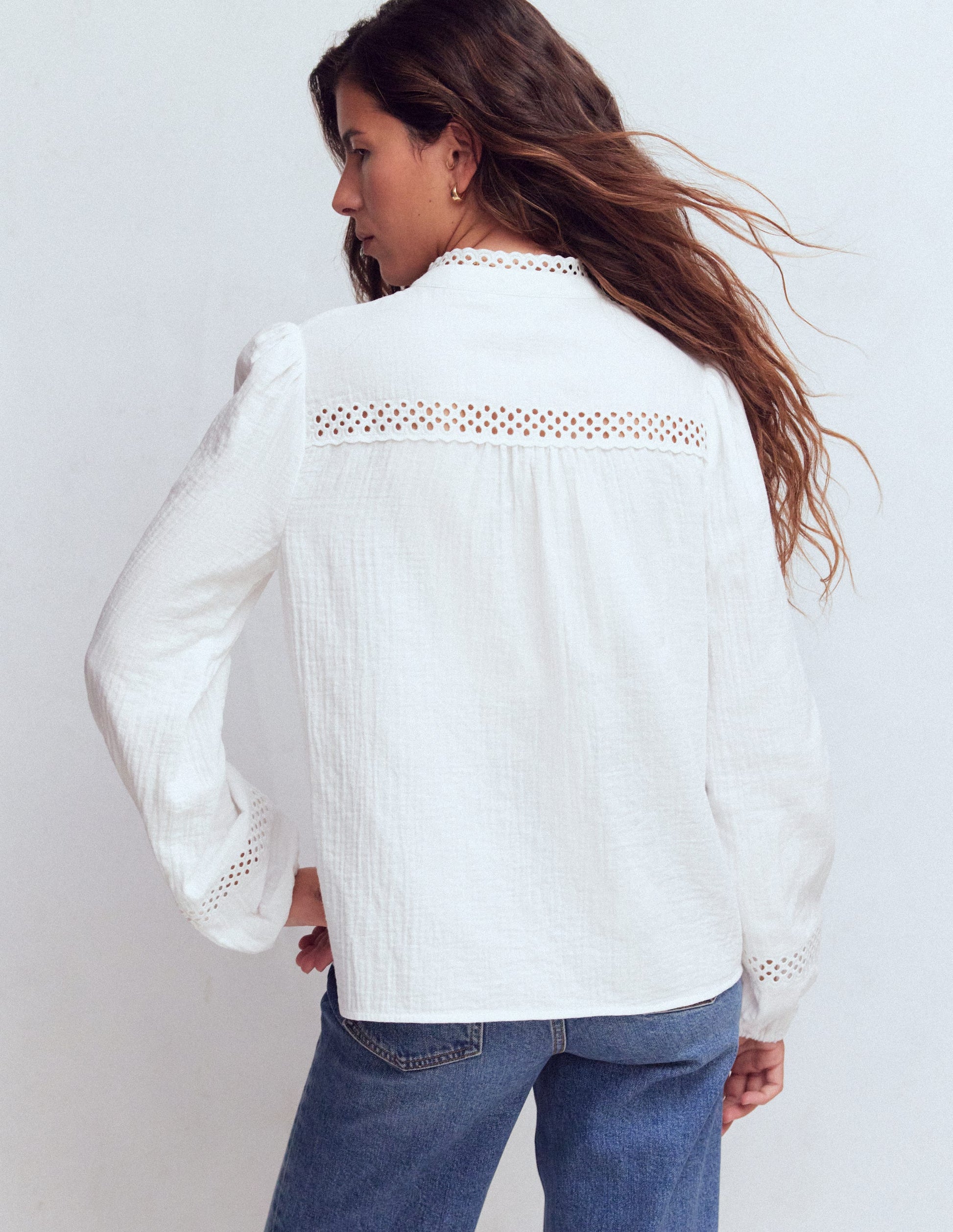 Trim Detail Double Cloth Top-White-3