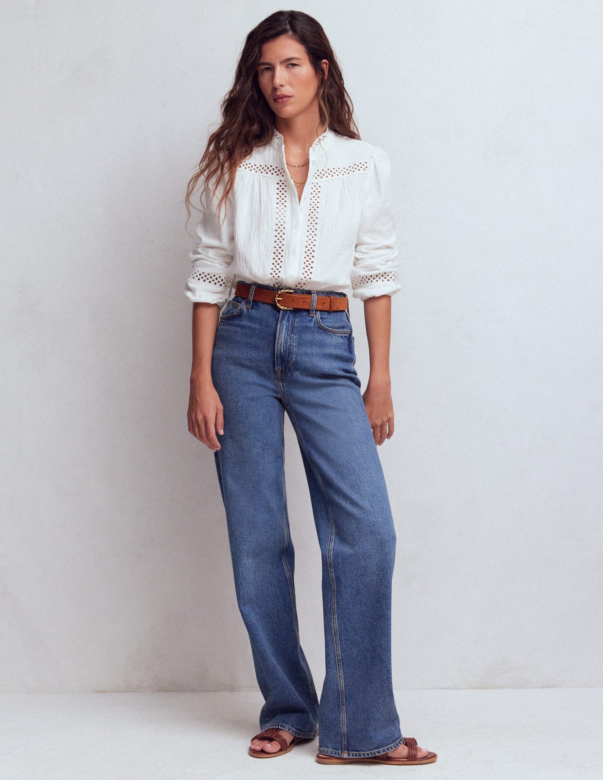 Trim Detail Double Cloth Top-White-4