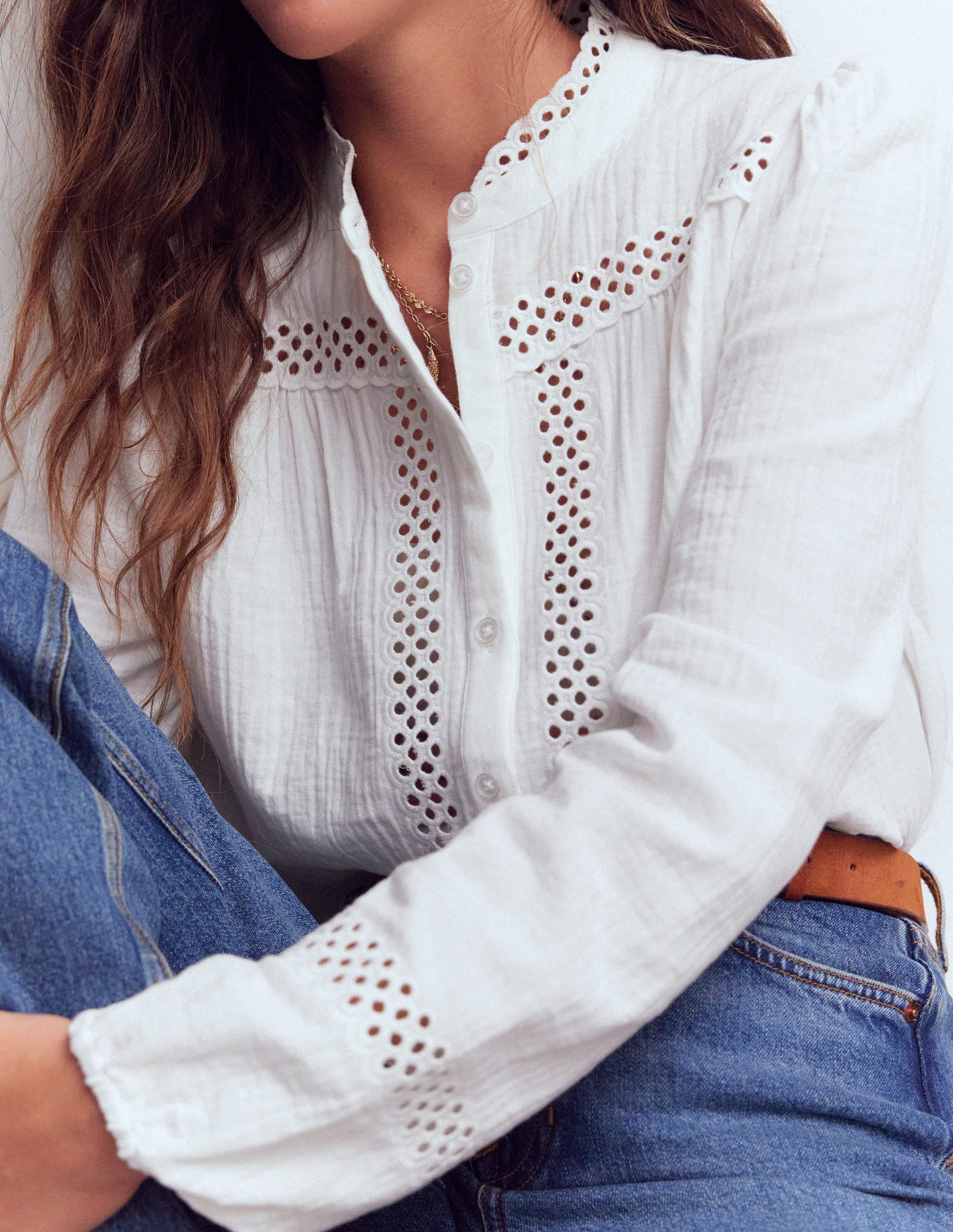 Trim Detail Double Cloth Top - White | Boden USA