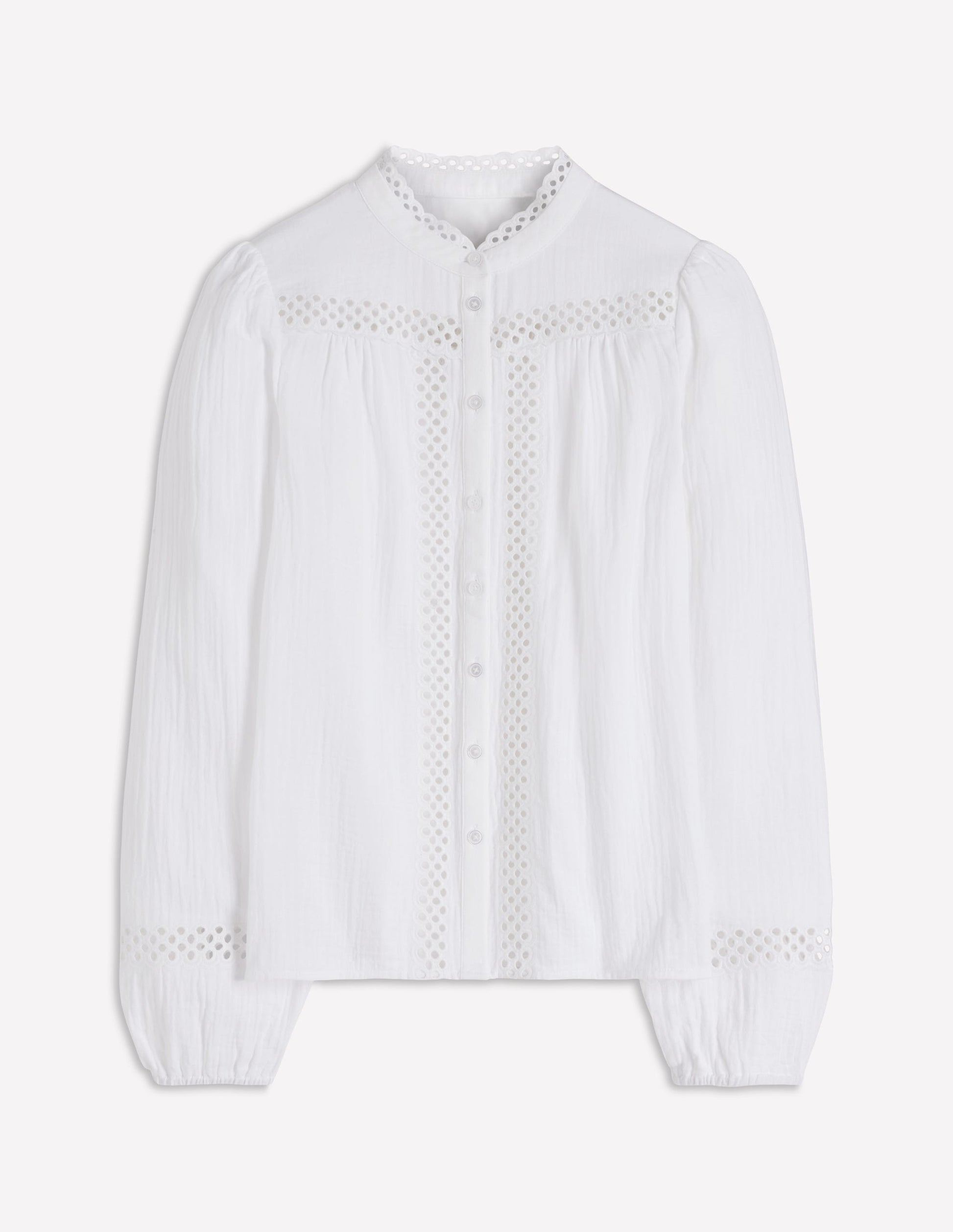 Trim Detail Double Cloth Top-White-7