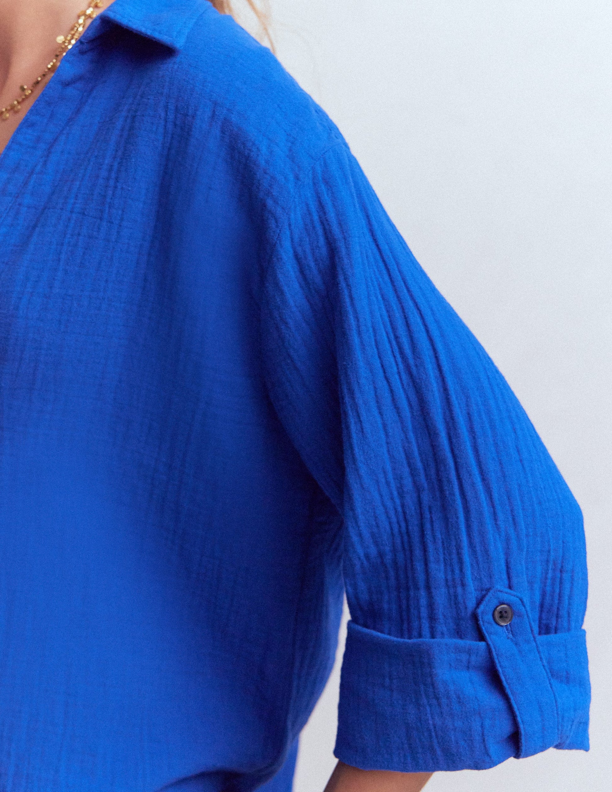 Longline Double Cloth Shirt-Bright Blue-2