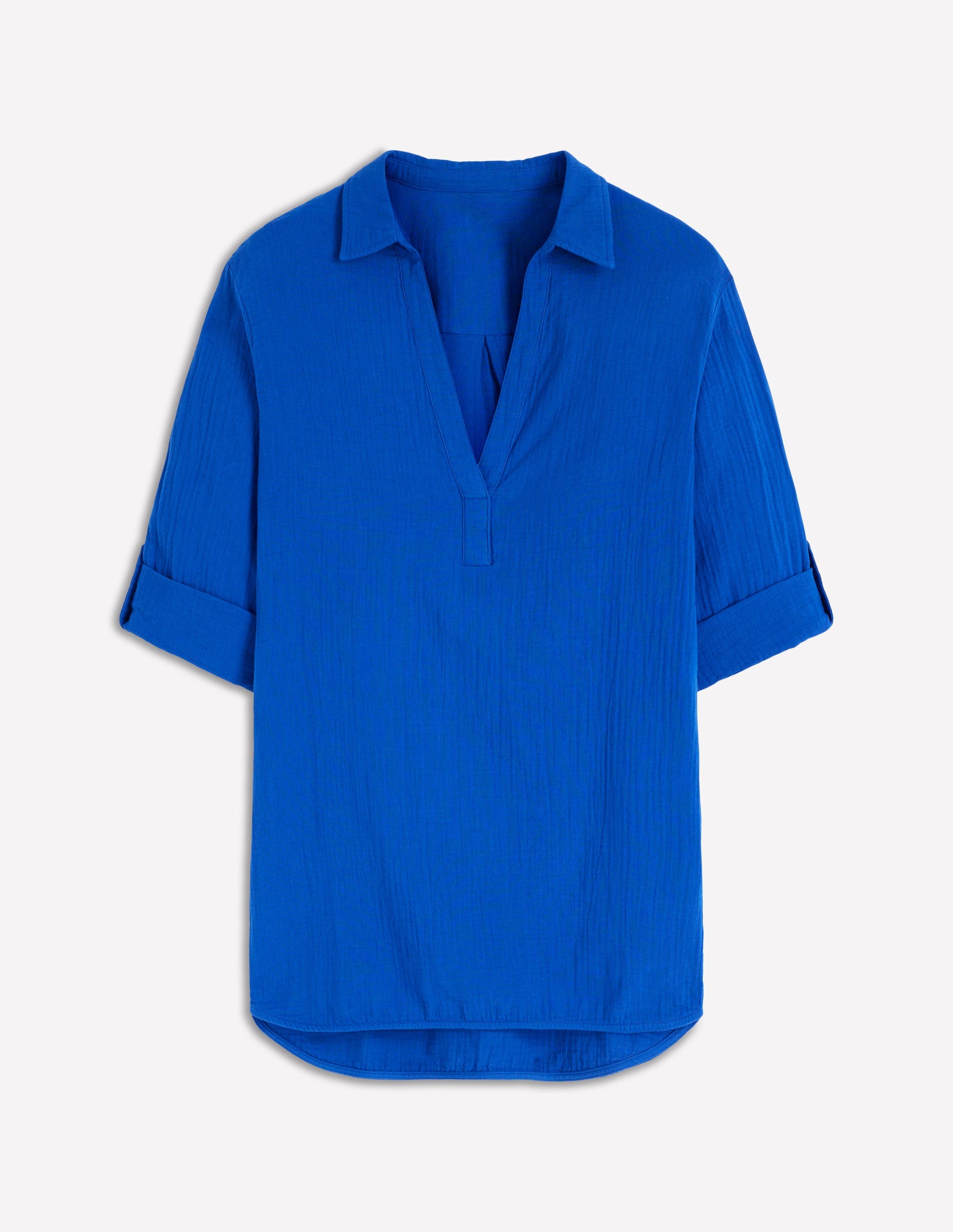 Longline Double Cloth Shirt-Bright Blue-7