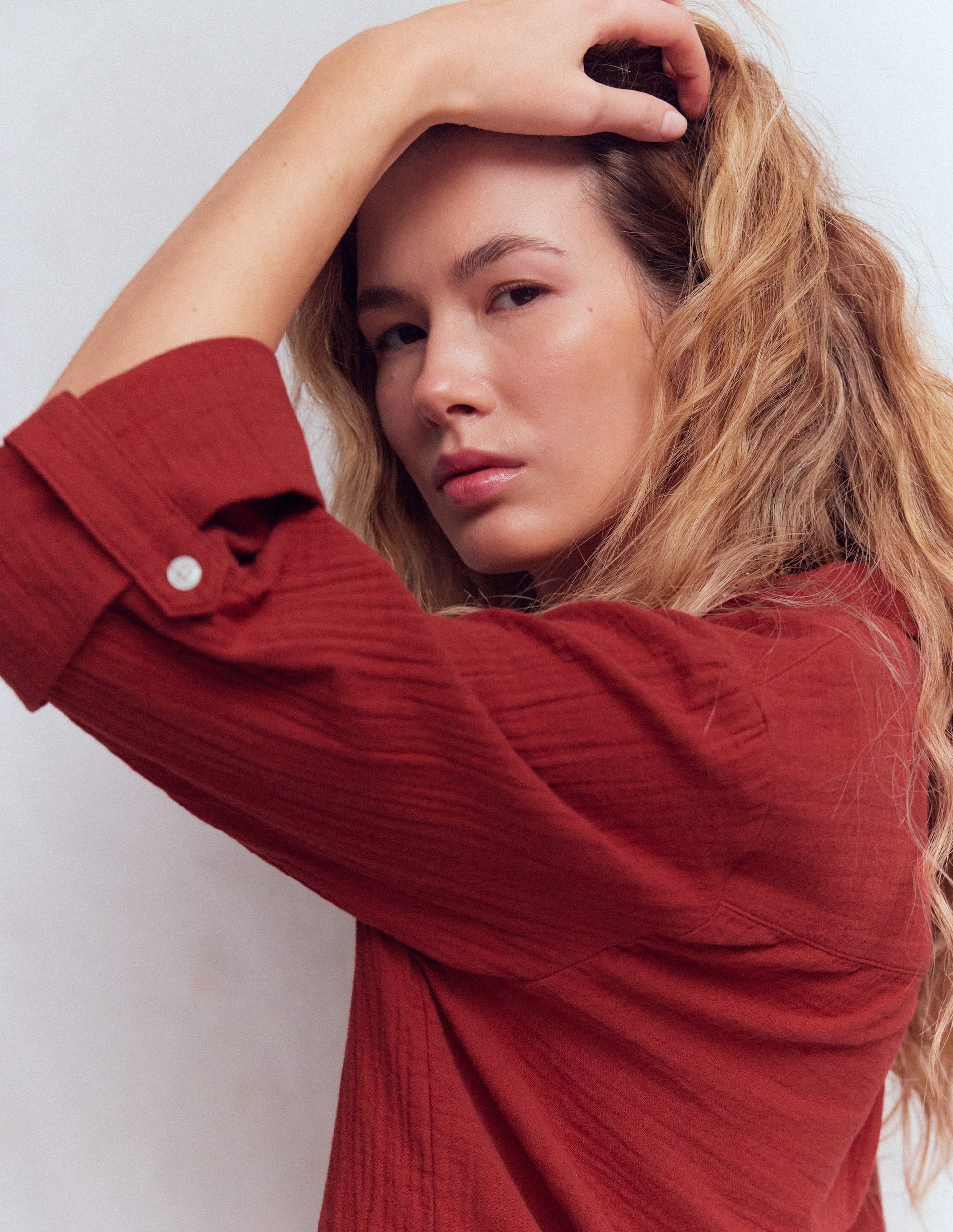 Longline Double Cloth Shirt-Kiln Orange-2