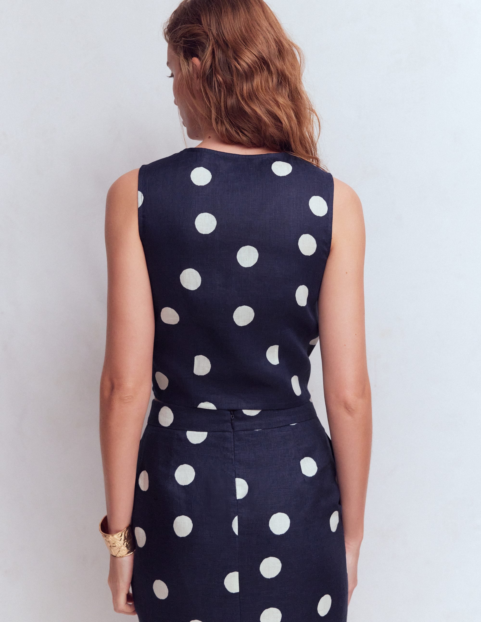Andrea Linen Shell Top-French Navy, Painted Dot - Image 7