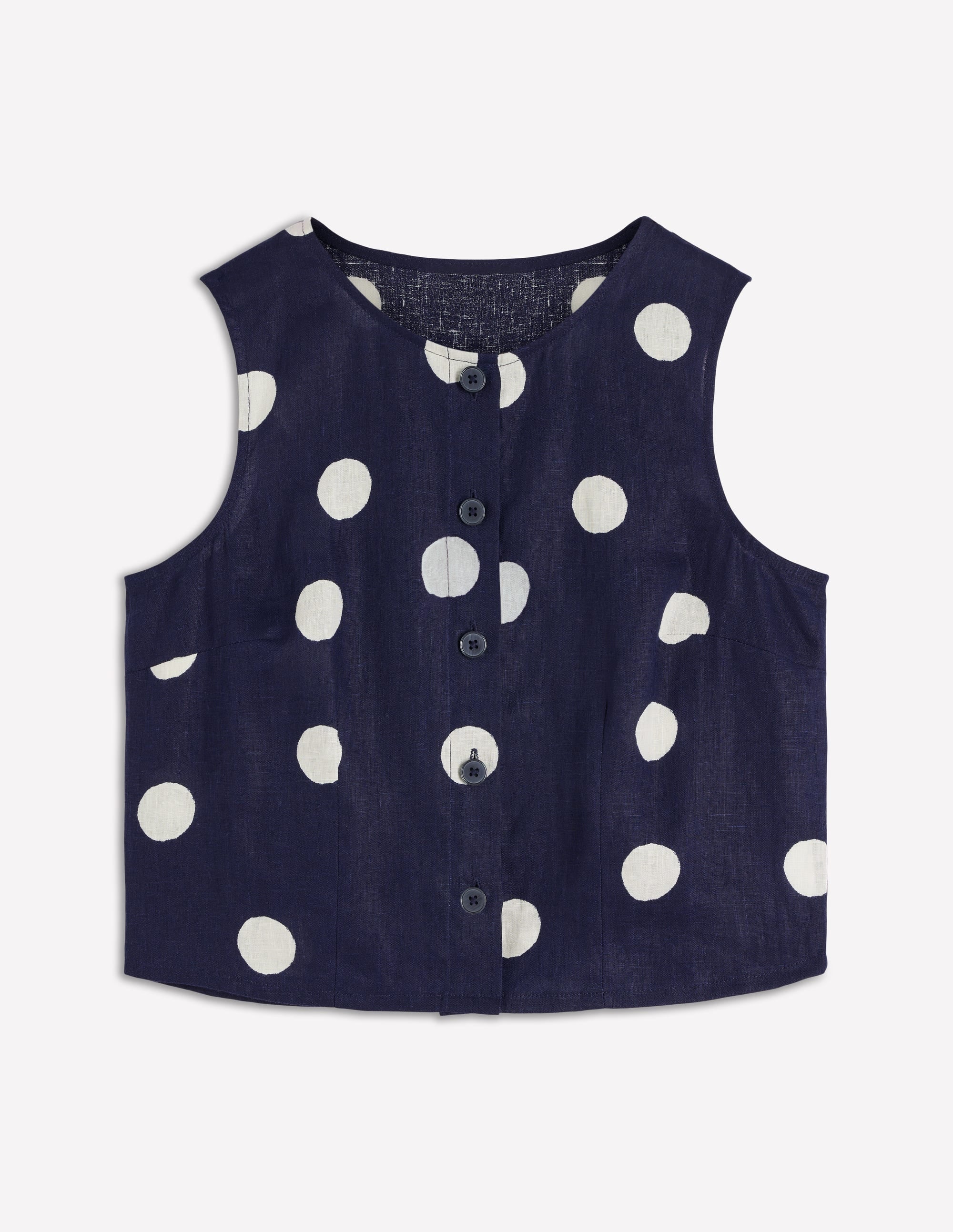 Andrea Linen Shell Top-French Navy, Painted Dot - Image 9