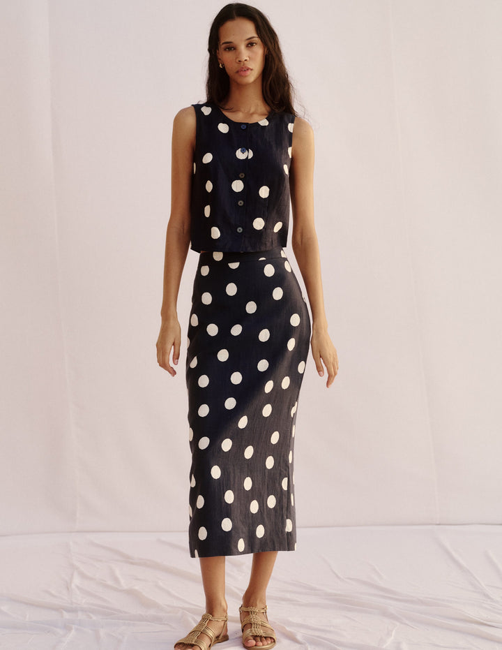 Andrea Linen Shell Top-French Navy, Painted Dot