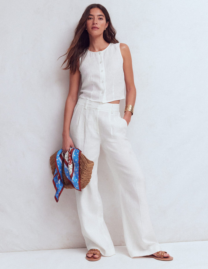 Andrea linen shell top-White