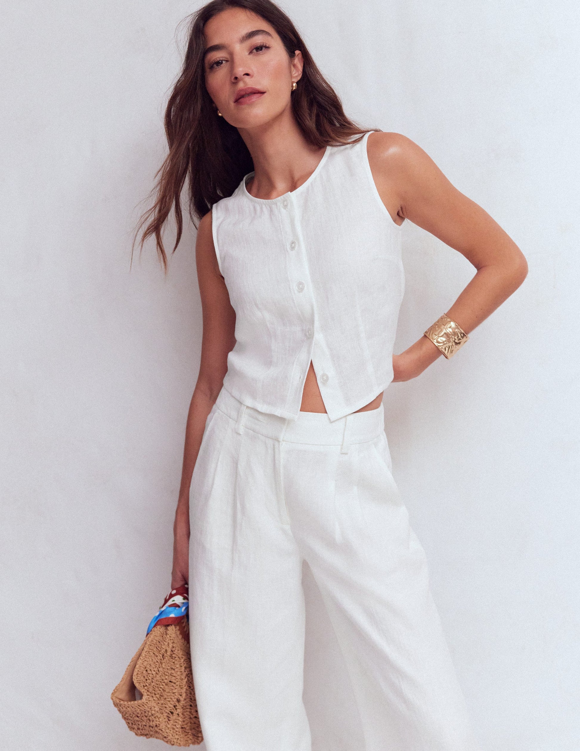 Andrea linen shell top-White-4