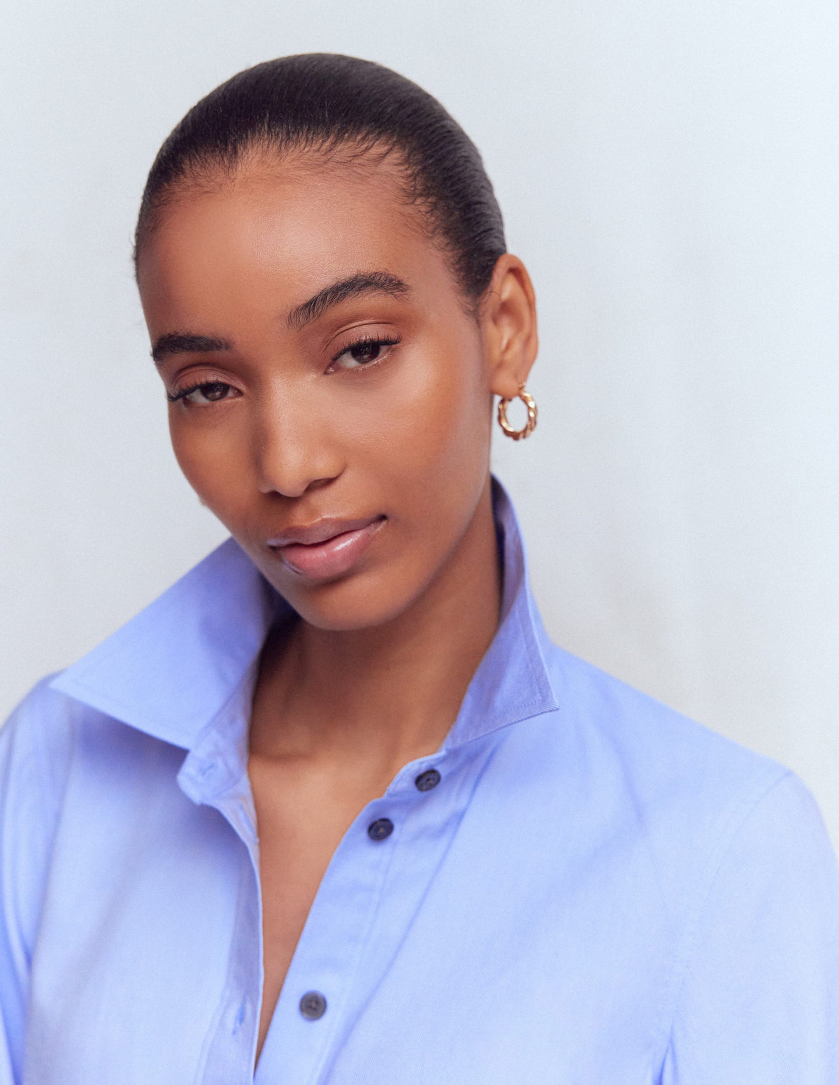 Puff Sleeve Oxford Shirt-French Blue - Image 2