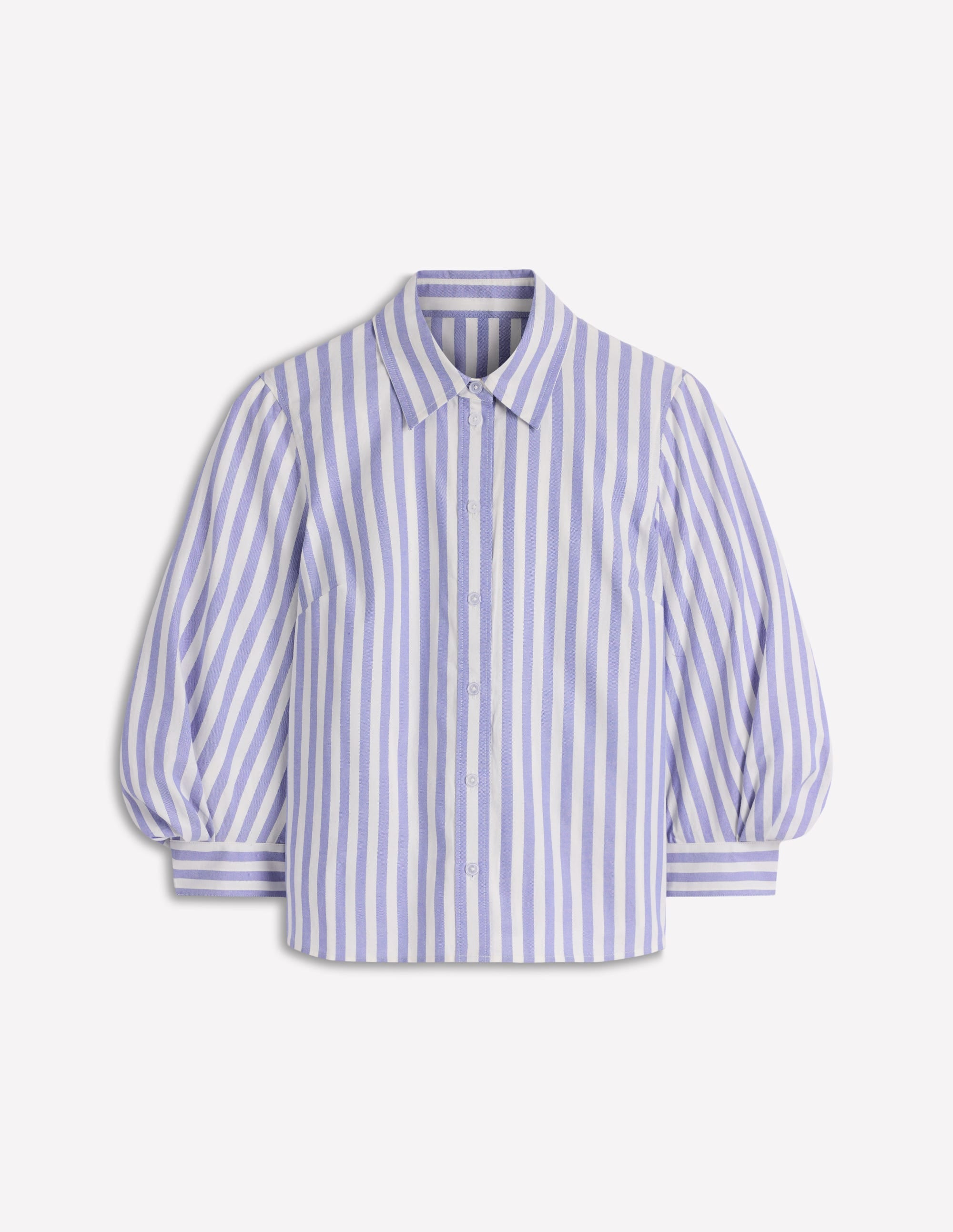 Puff Sleeve Oxford Shirt-Navy, Ivory Stripe - Image 5