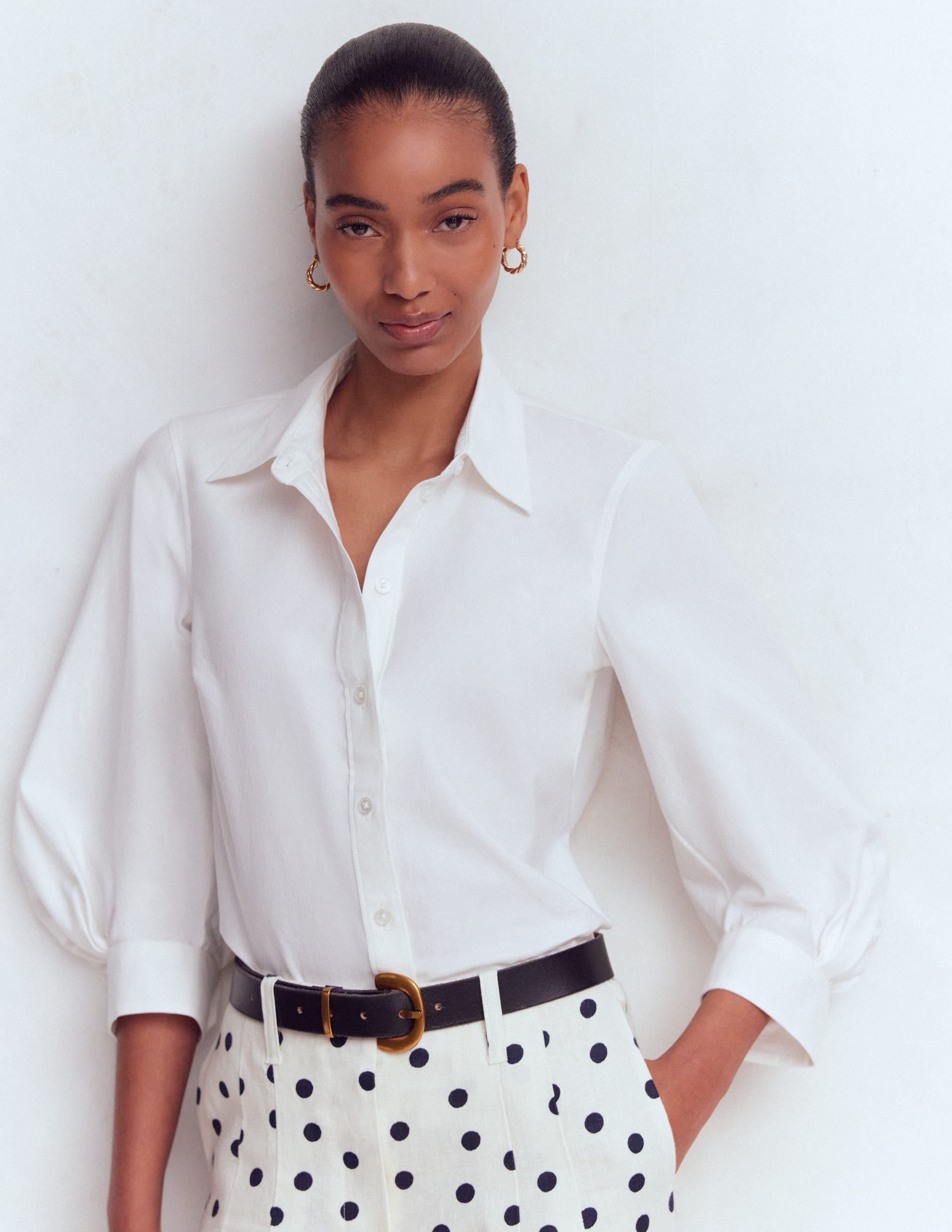 Puff Sleeve Oxford Shirt - White