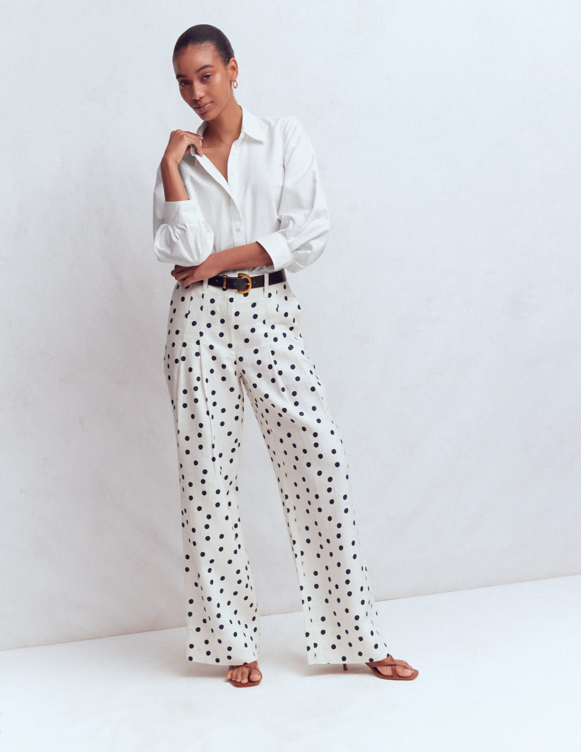 Puff Sleeve Oxford Shirt-White-4
