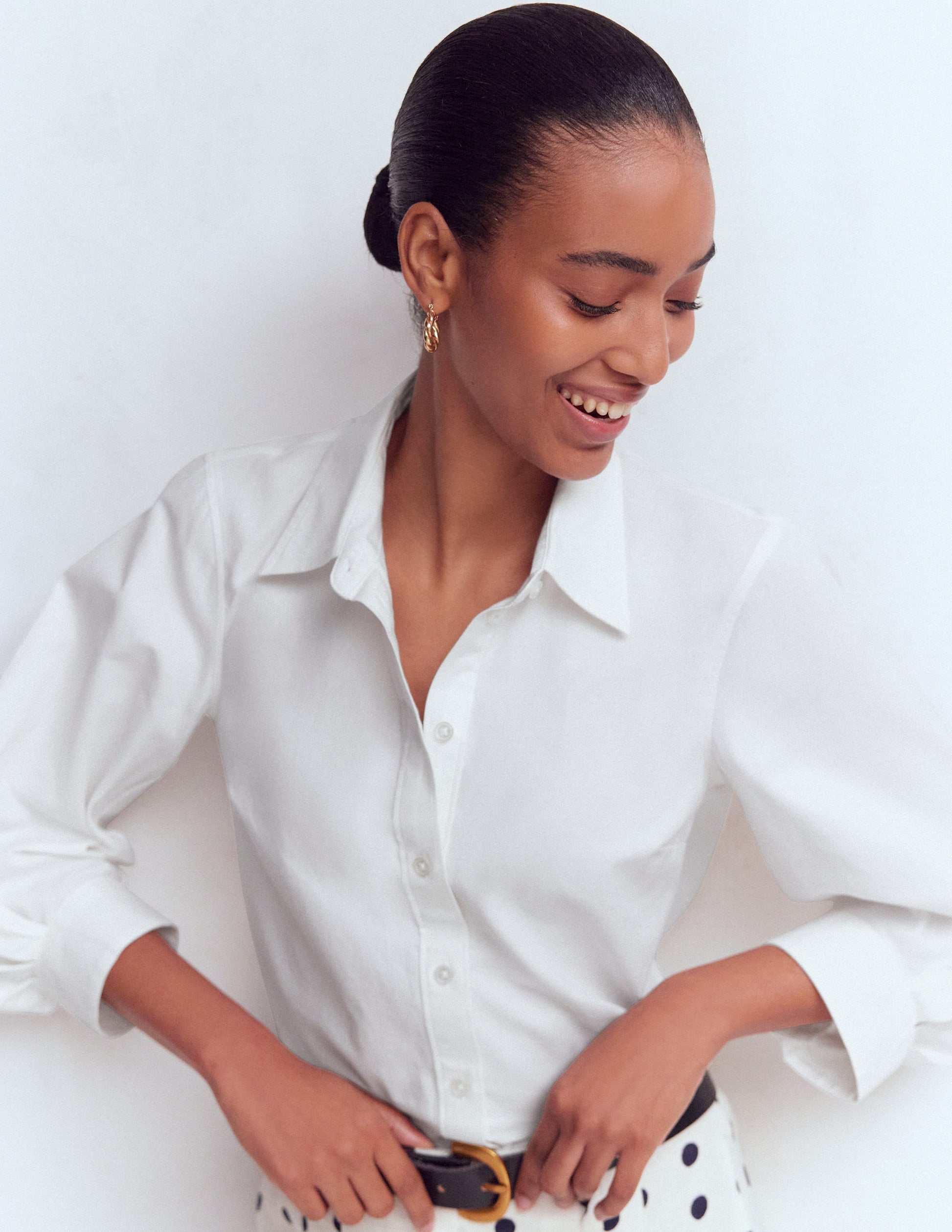 Puff Sleeve Oxford Shirt-White-5