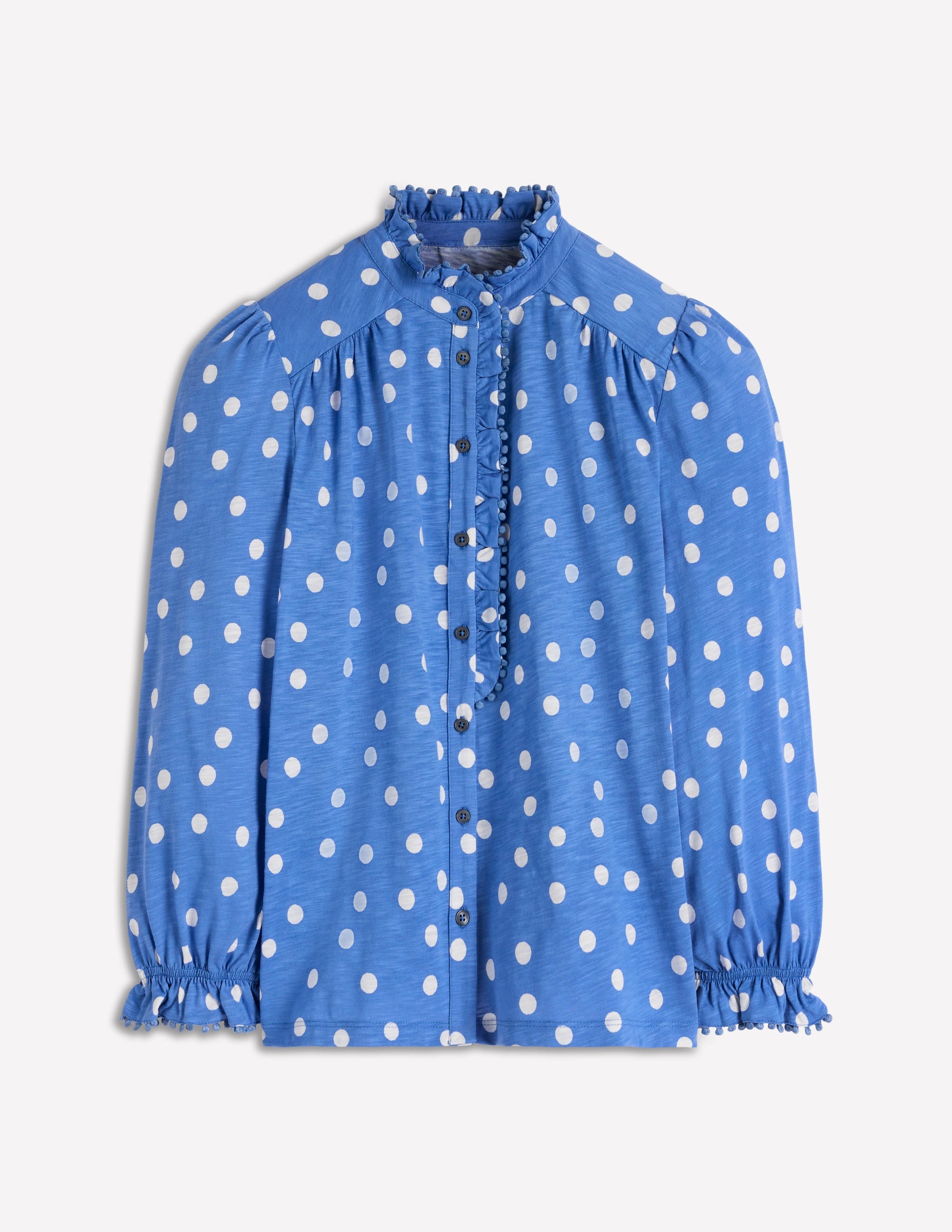 Emily Pom Detail Ruffle Shirt-Regatta, Painted Dot Spaced-5