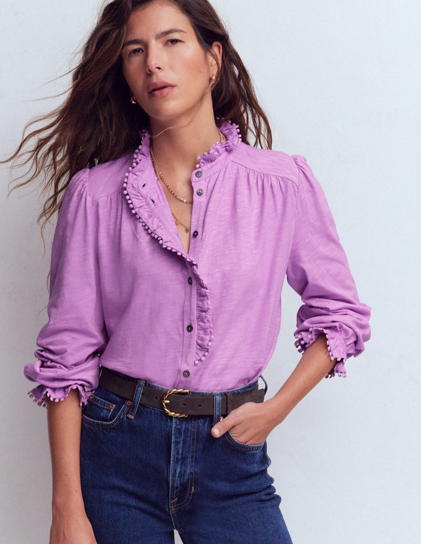 Emily Pom Detail Ruffle Shirt-African Violet