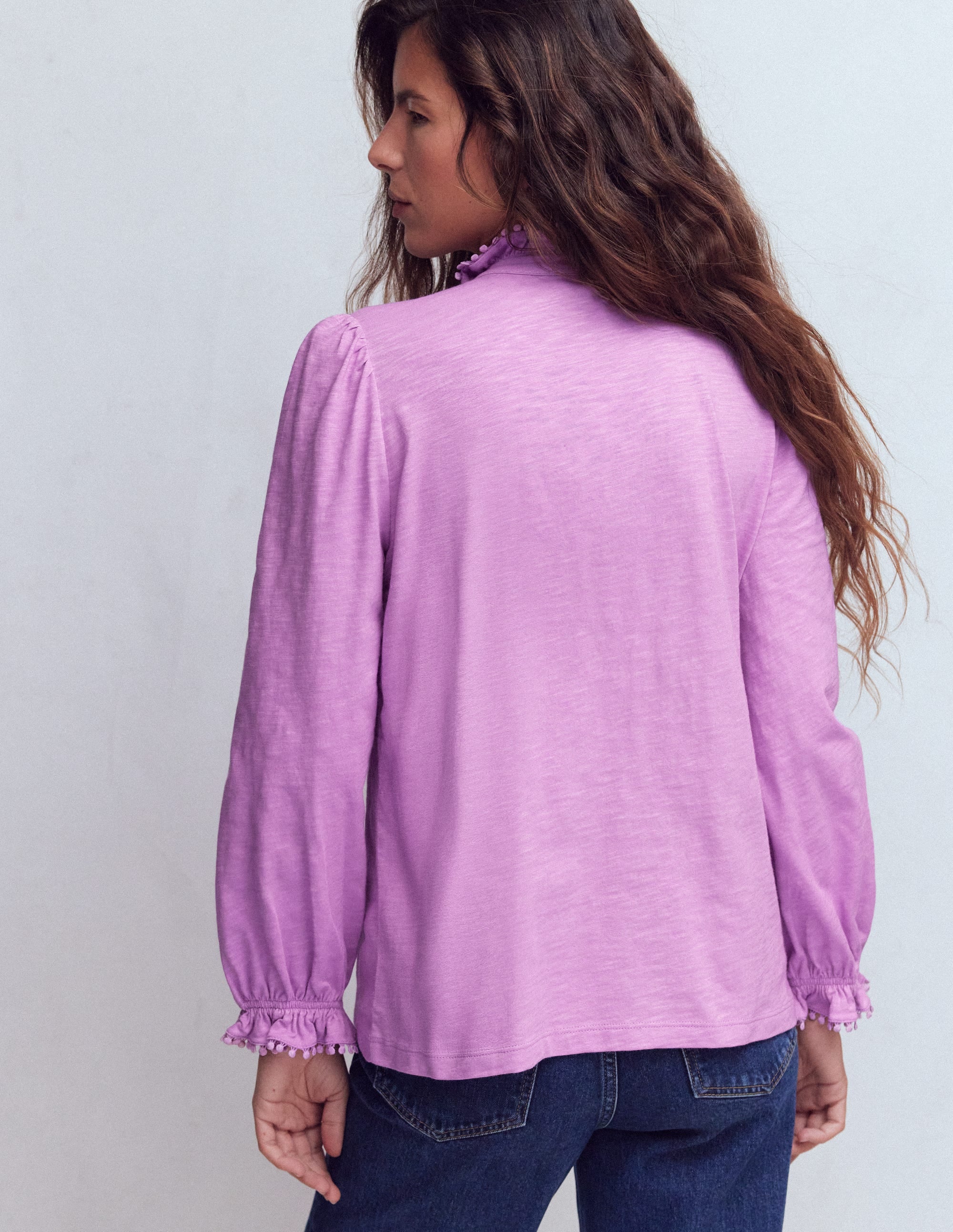 Emily Pom Trim Ruffle Shirt-Chalky Violet - Image 3