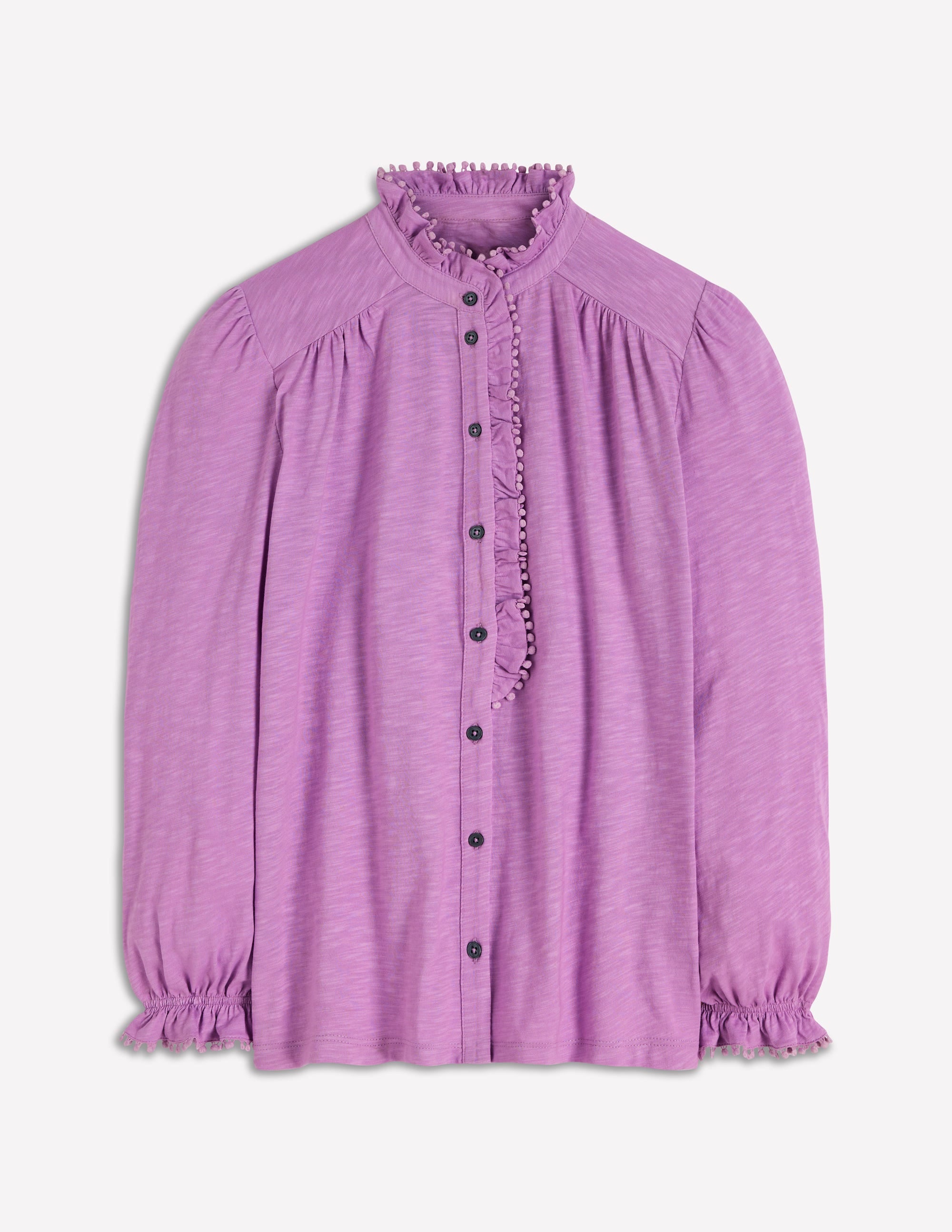 Emily Pom Trim Ruffle Shirt-Chalky Violet | Boden USA