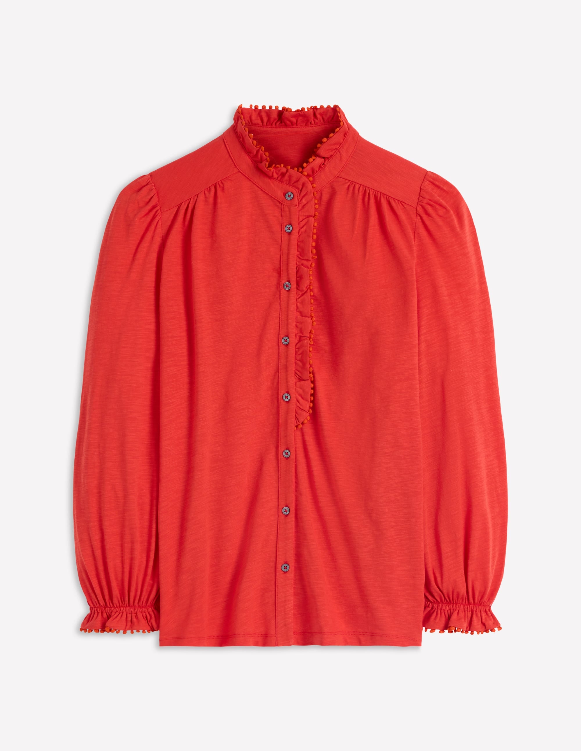 Emily Pom Trim Ruffle Shirt - Blood Orange | Boden USA