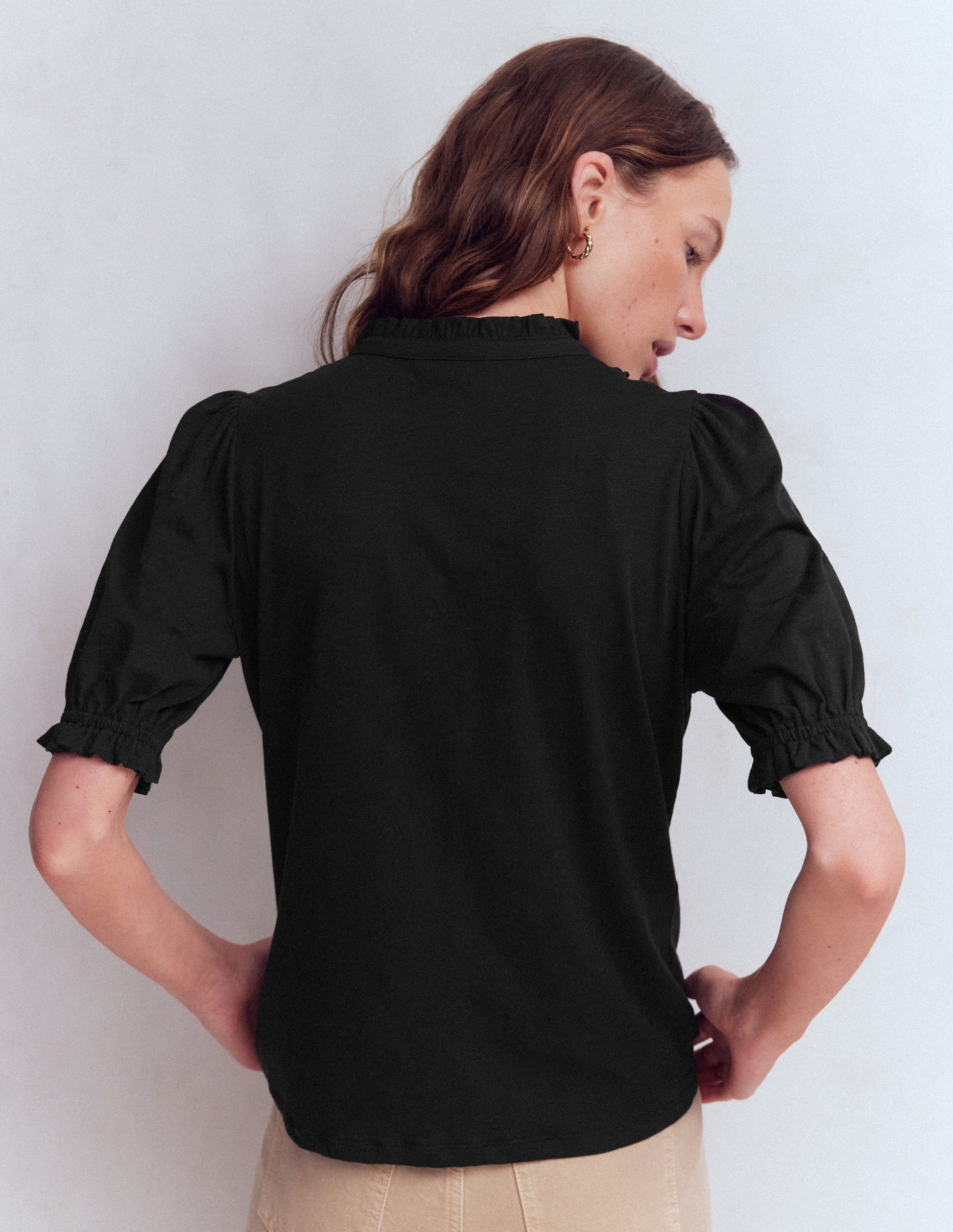 Eda Ruffle Front Shirt-Black-3
