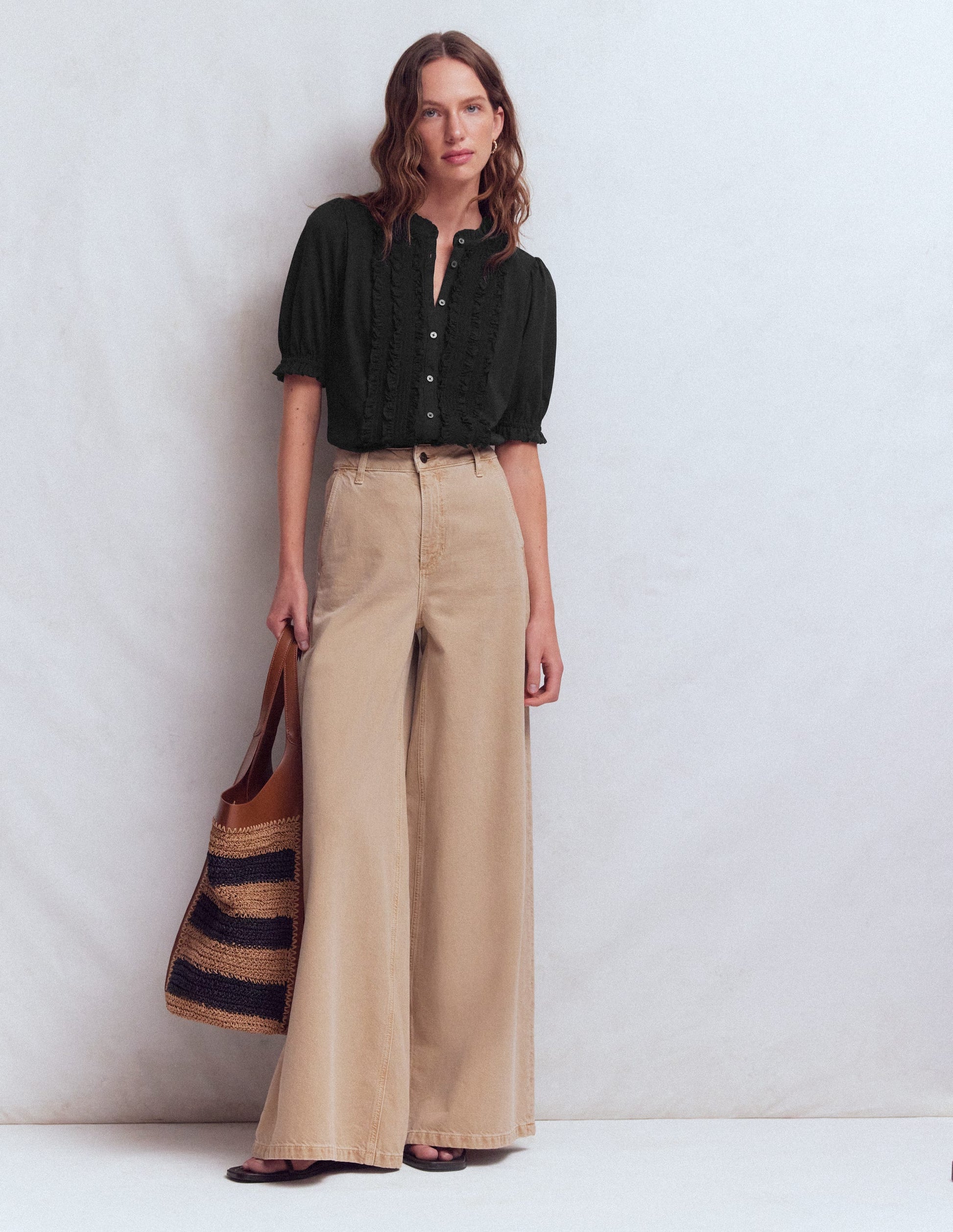 Eda Ruffle Front Shirt-Black-4