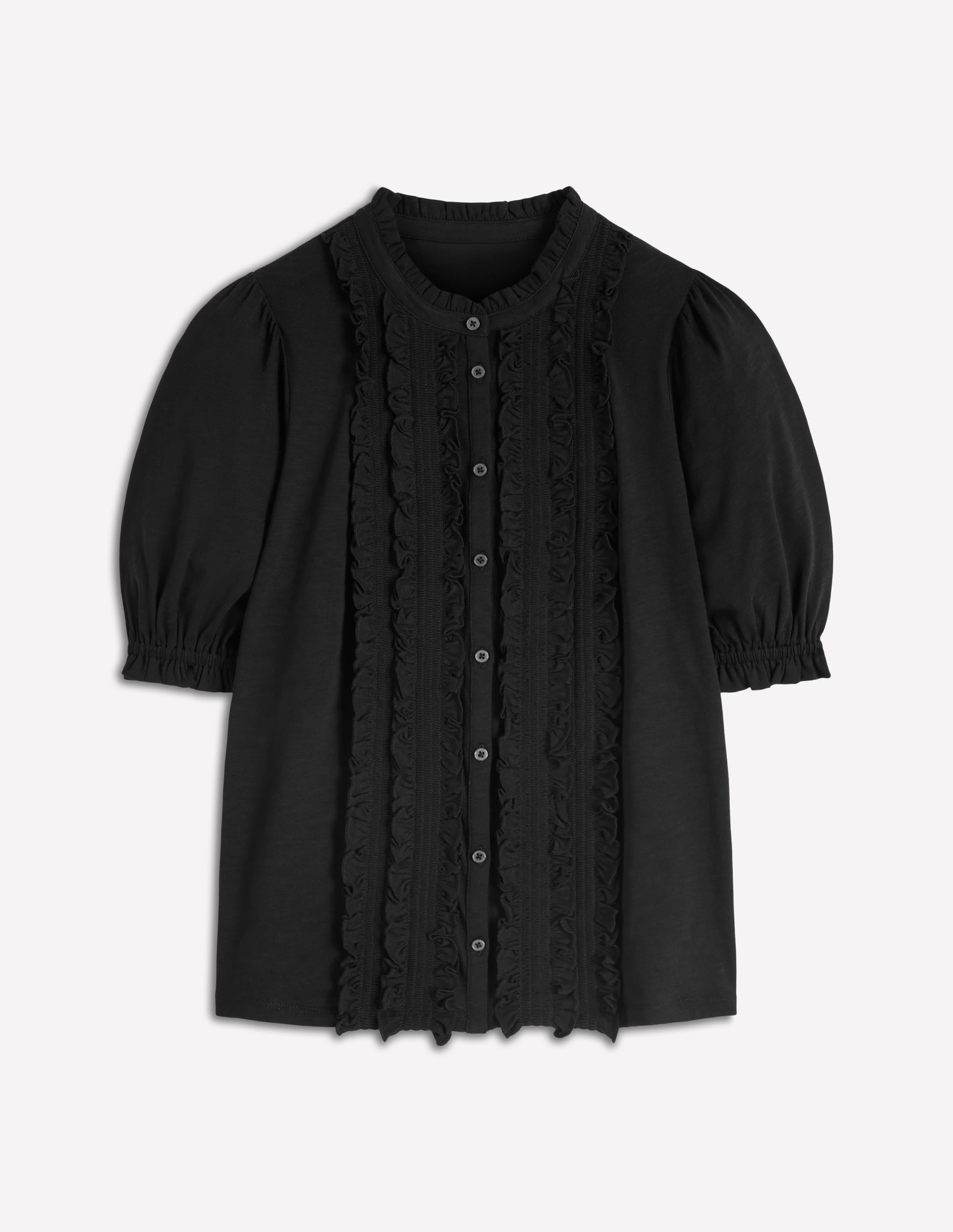 Eda Ruffle Front Shirt-Black | Boden USA