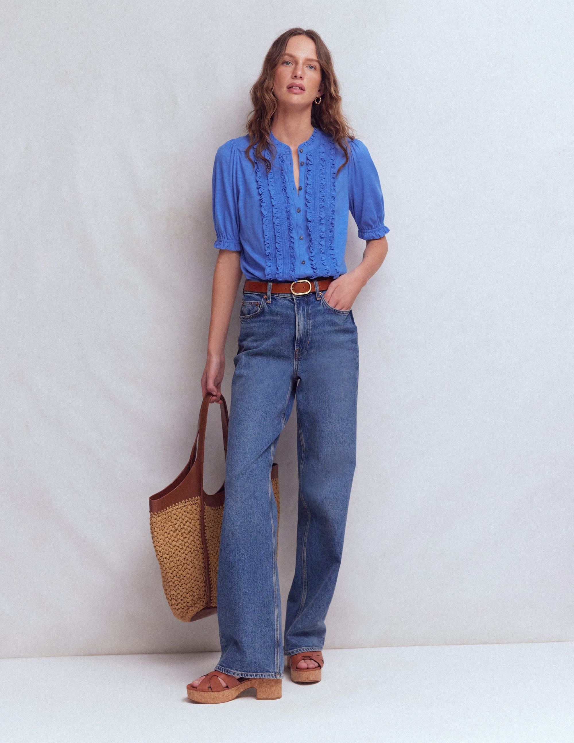 Eda Ruffle Front Shirt - Regatta | Boden USA