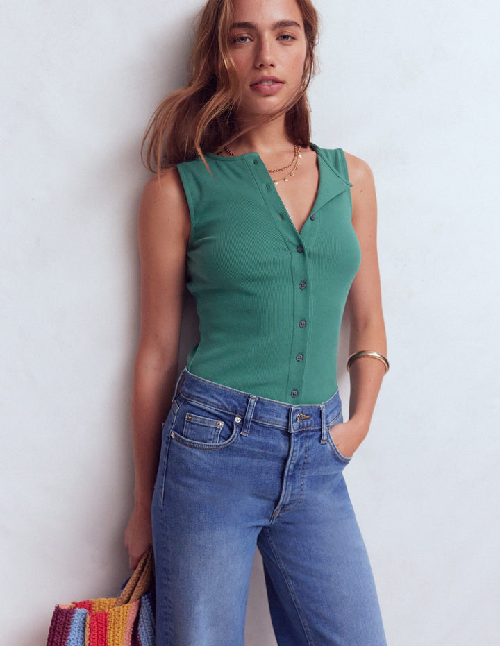Evie Button Through Rib Vest-Deep Sea