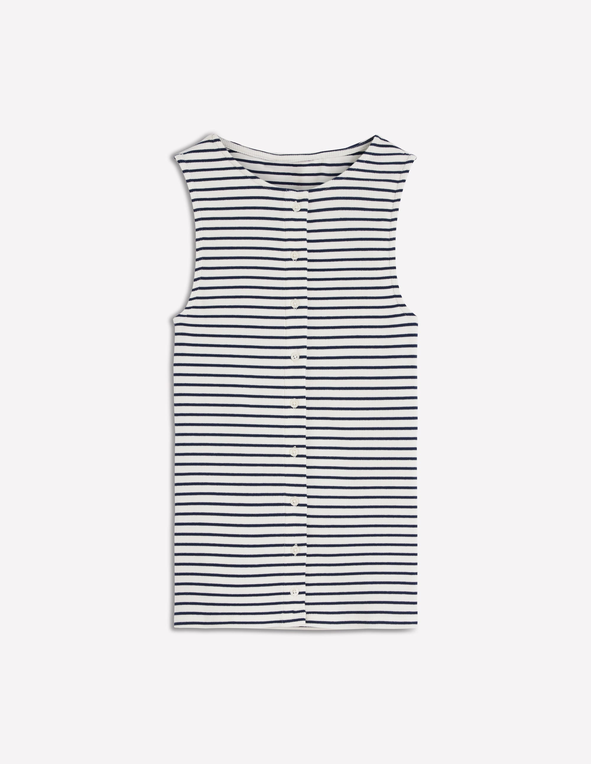 Evie Button Through Rib Vest-Ivory, Navy Stripe - Image 6