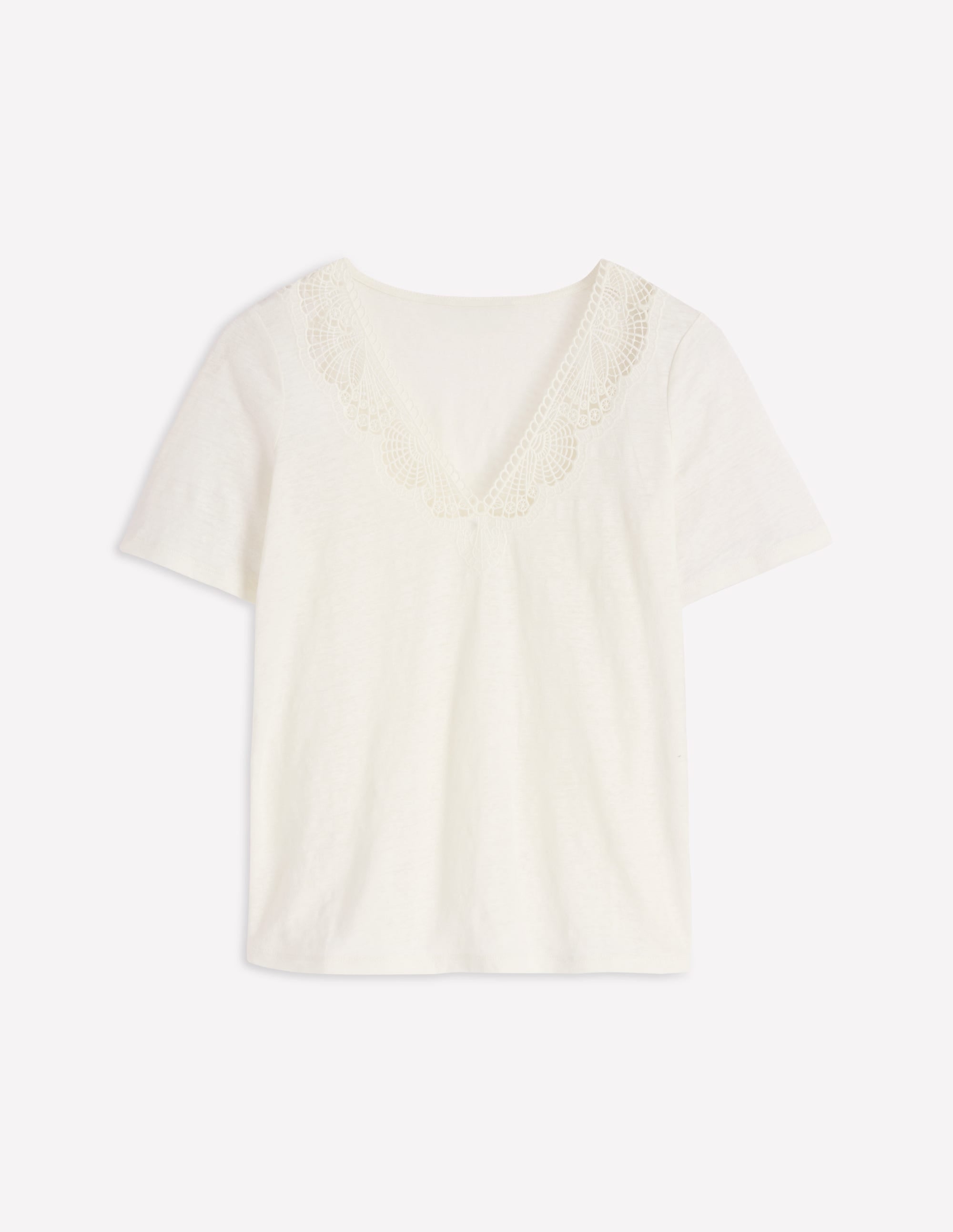 Tara Lace Trim Linen T-shirt-Coconut Milk - Image 5