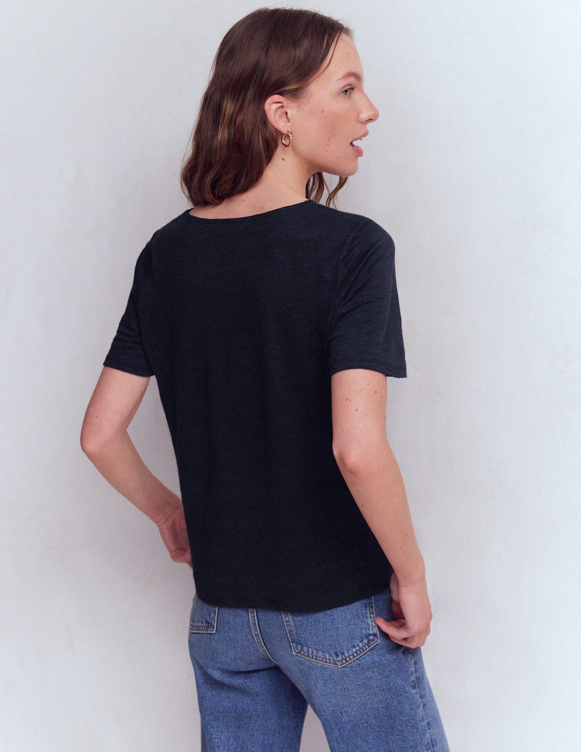 Tara Lace Trim Linen T-shirt-Navy Blazer-3