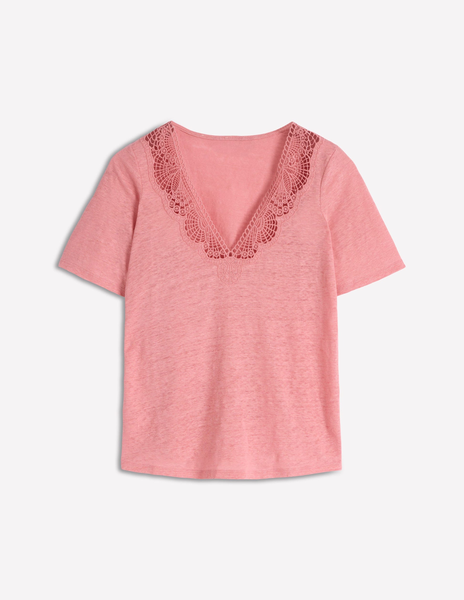 Tara Lace Trim Linen T-shirt-Almond Pink-4