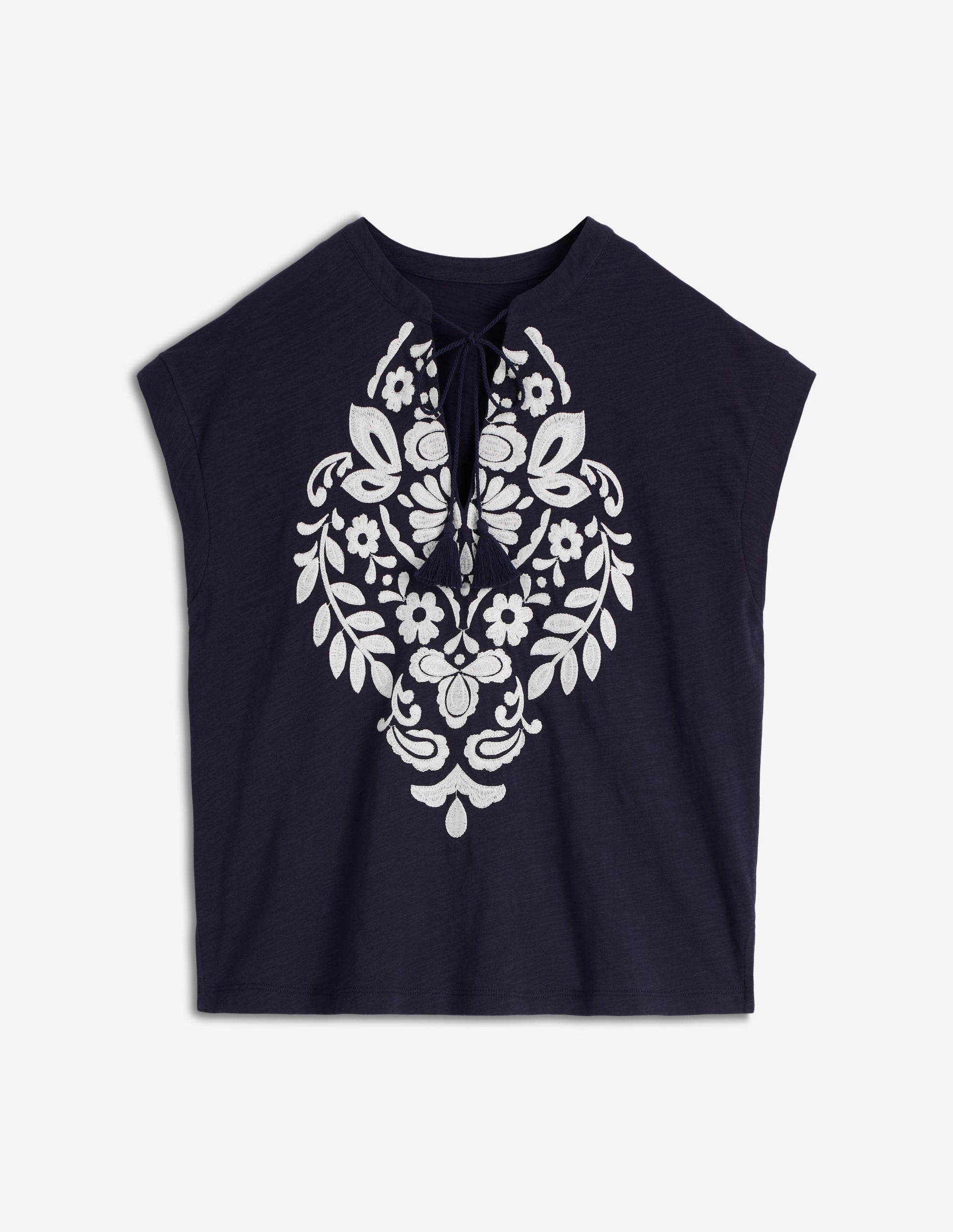 Nina Embroidered Notch T-shirt-Navy Blazer Embroidery-5