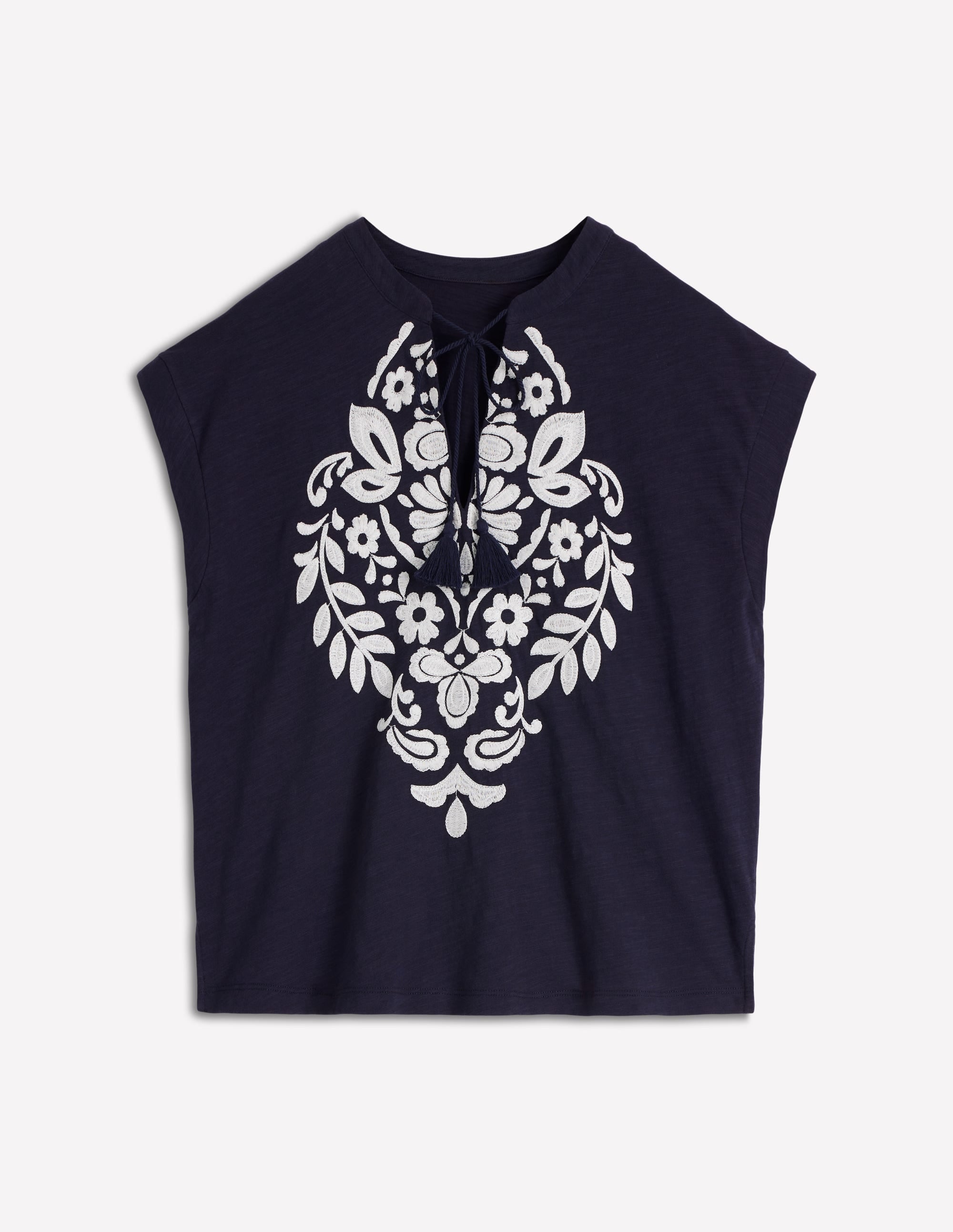 Nina Embroidered Notch T-shirt-Navy Embroidery - Image 5