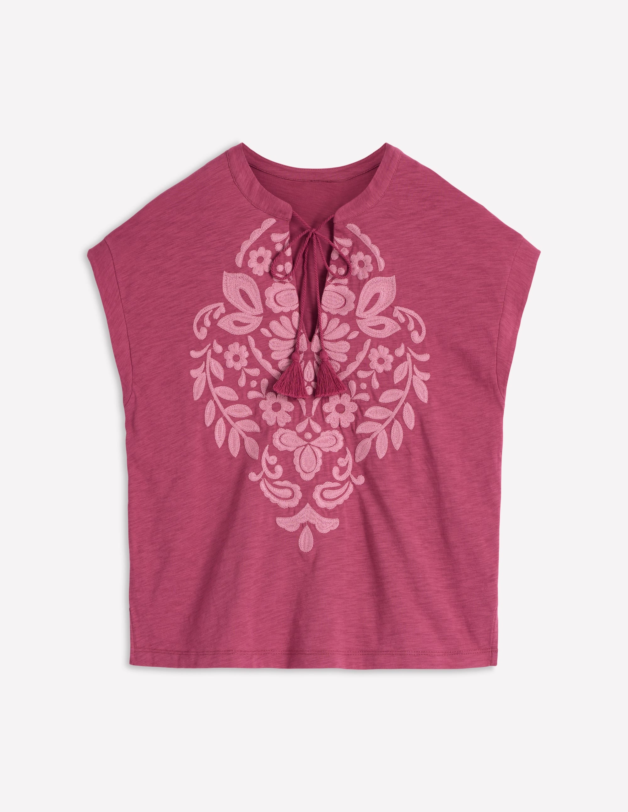 Nina Embroidered Notch T-shirt-Malaga, Formica Pink - Image 4