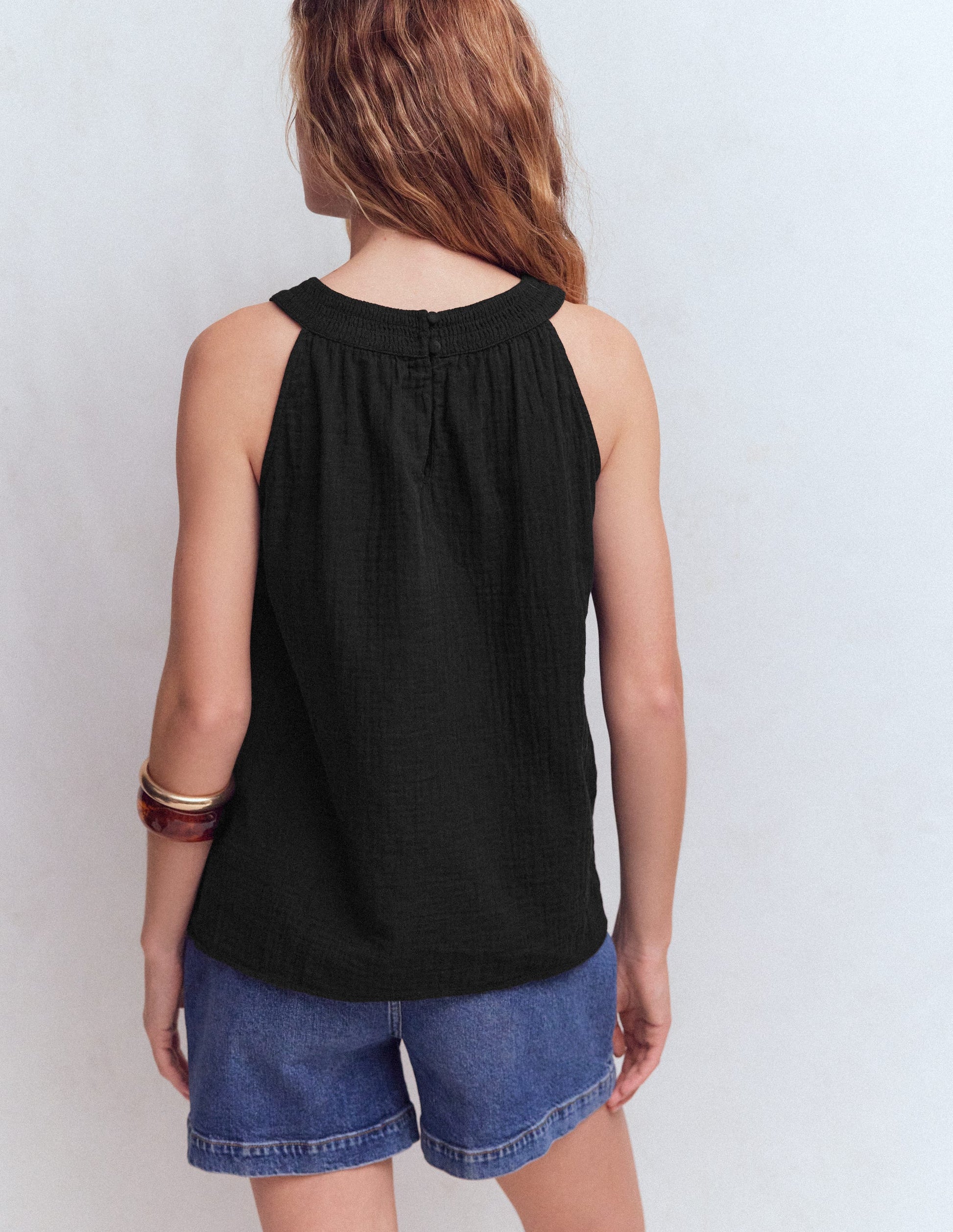 Halter-Neck Double Cloth Top-Black-3