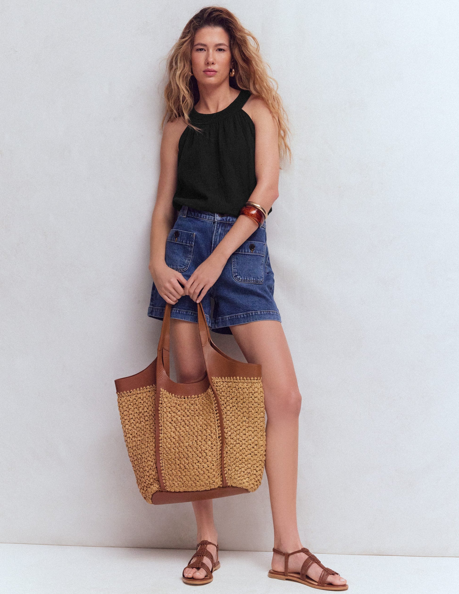 Halter-Neck Double Cloth Top-Black-4