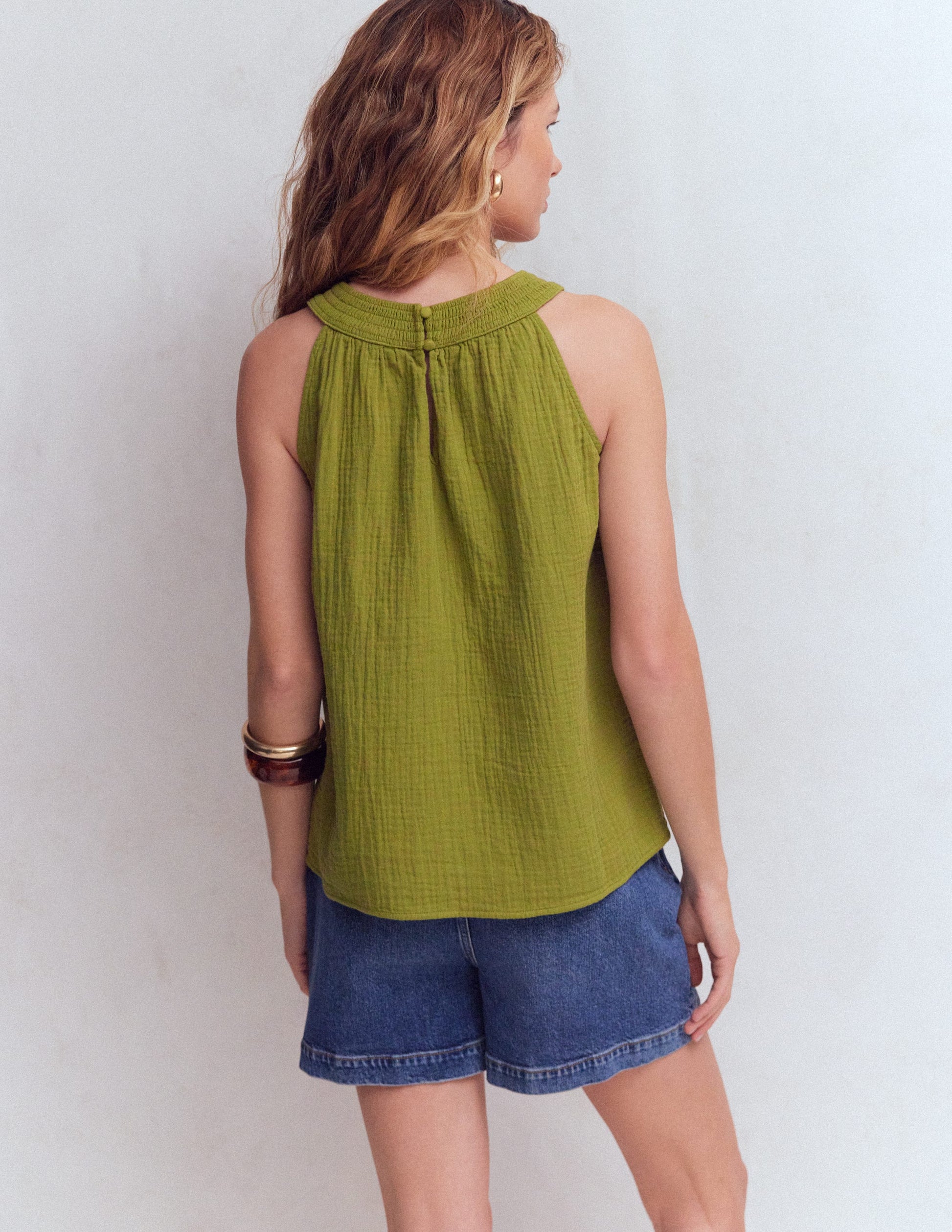 Halter-Neck Double Cloth Top-Woodland Green-3