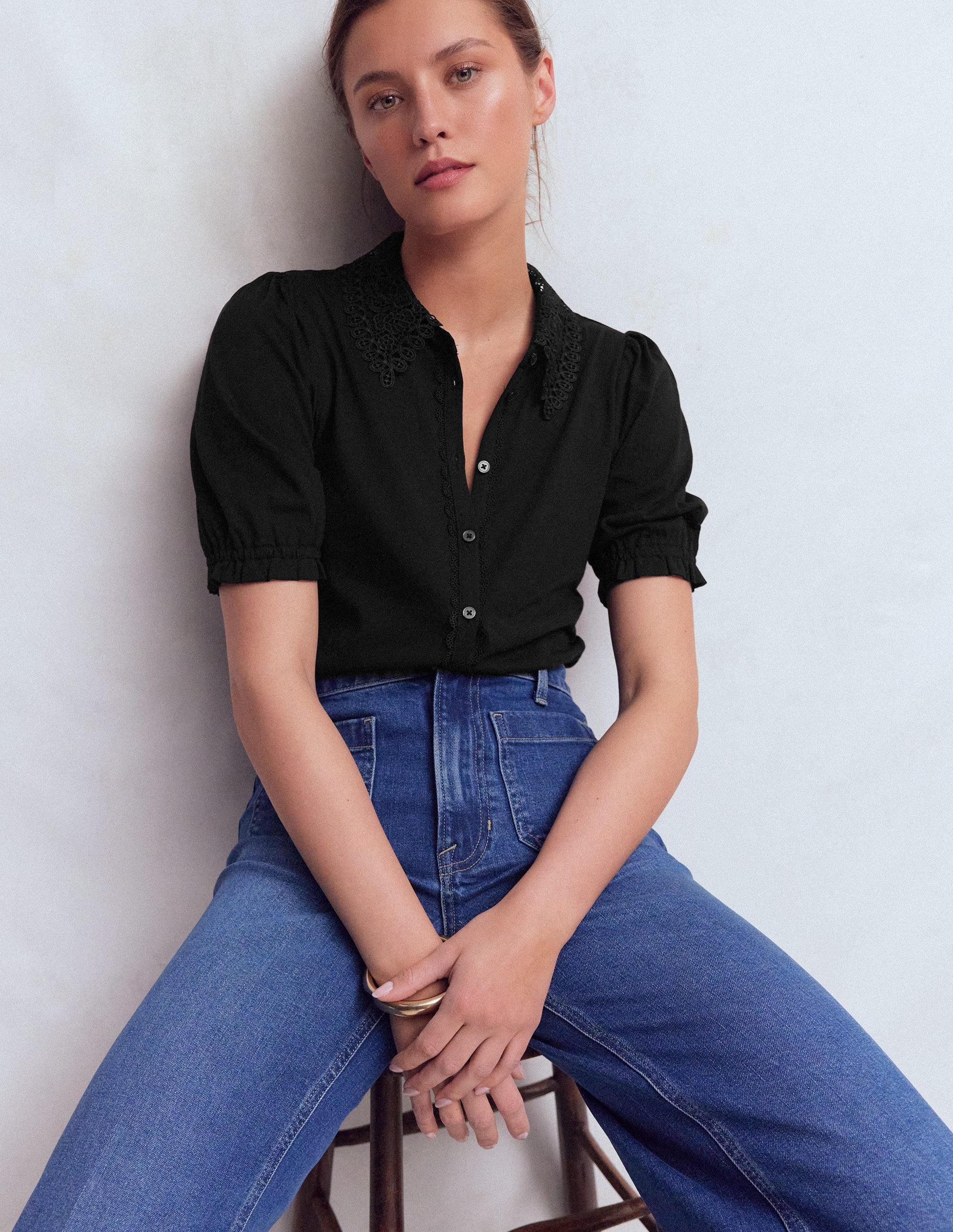 Nessa Broderie Collar Blouse-Black - Image 1